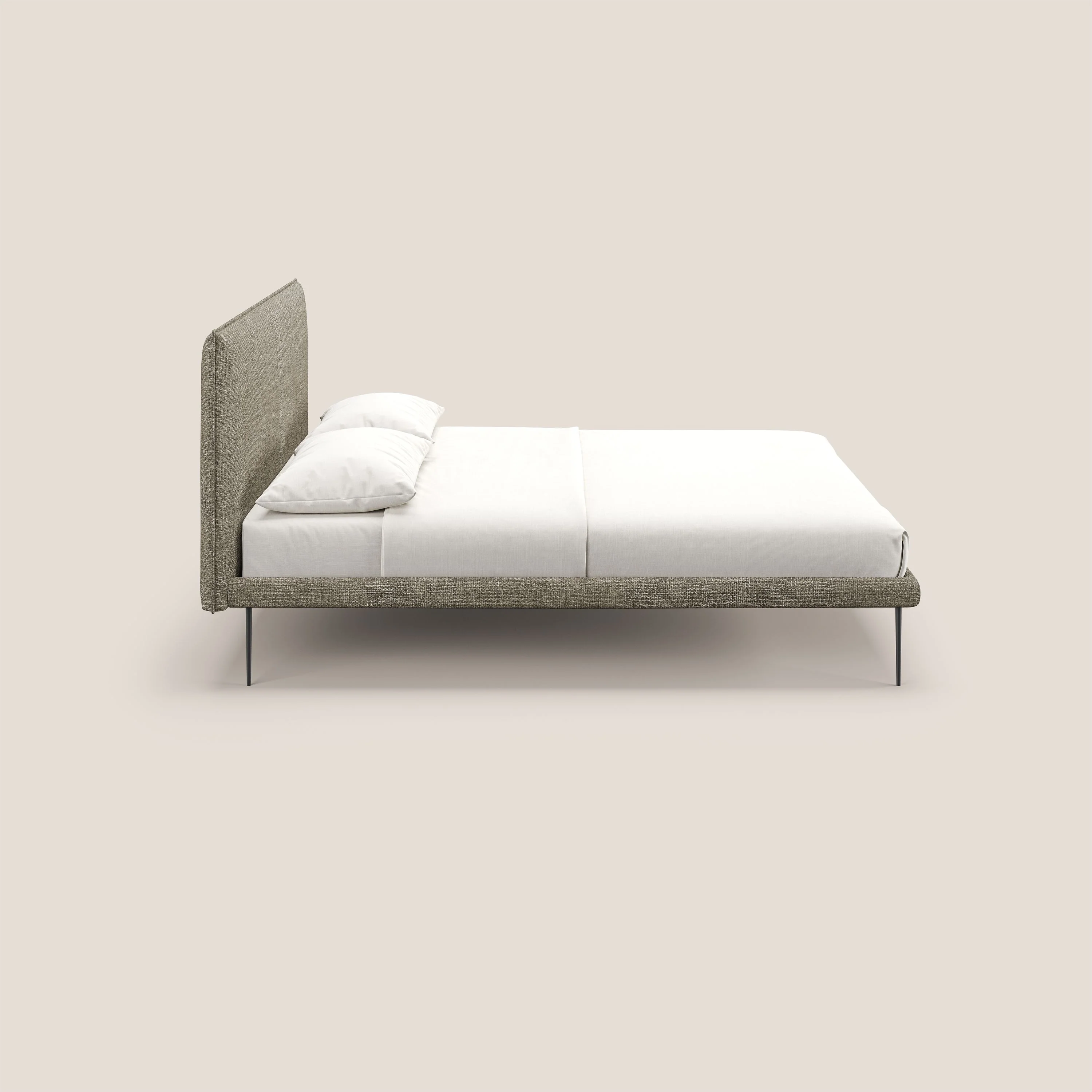 Theo lit moderne déhoussable pour matelas 140x190 cm avec pieds hauts en métal et tissu imperméable T10 Taupe tortora - Image 3