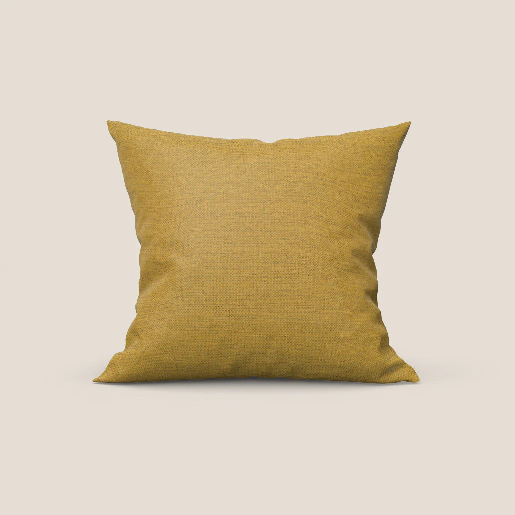 Tobago coussin disponible en différentes couleurs en tissu flammé effet coton imperméable T19 jaune