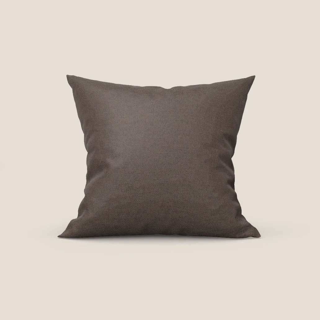 Tobago coussin disponible en différentes couleurs en tissu flammé effet coton imperméable T19 marron