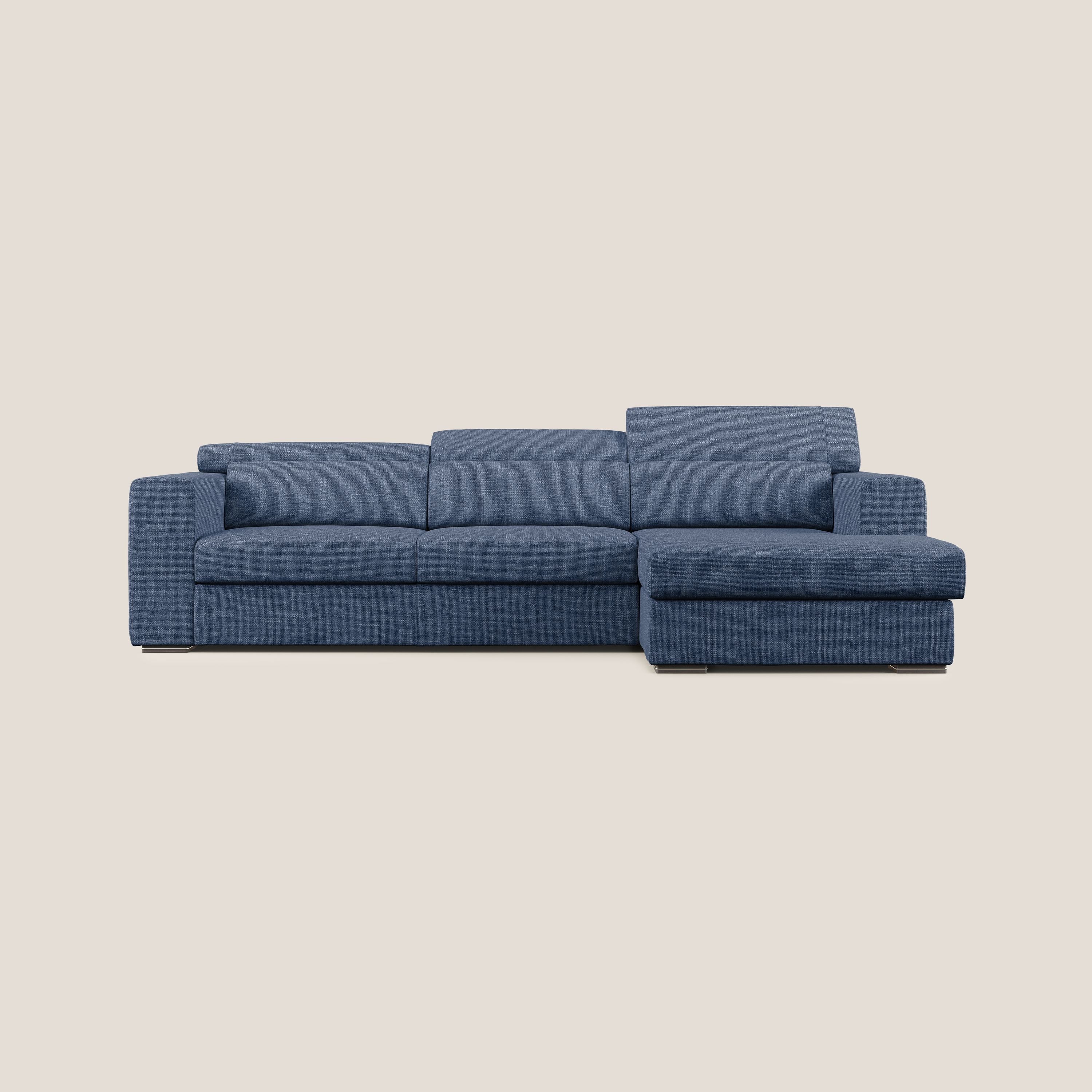 Vegas canapé d'angle avec têtières inclinables  en tissu doux imperméable T06 bleu