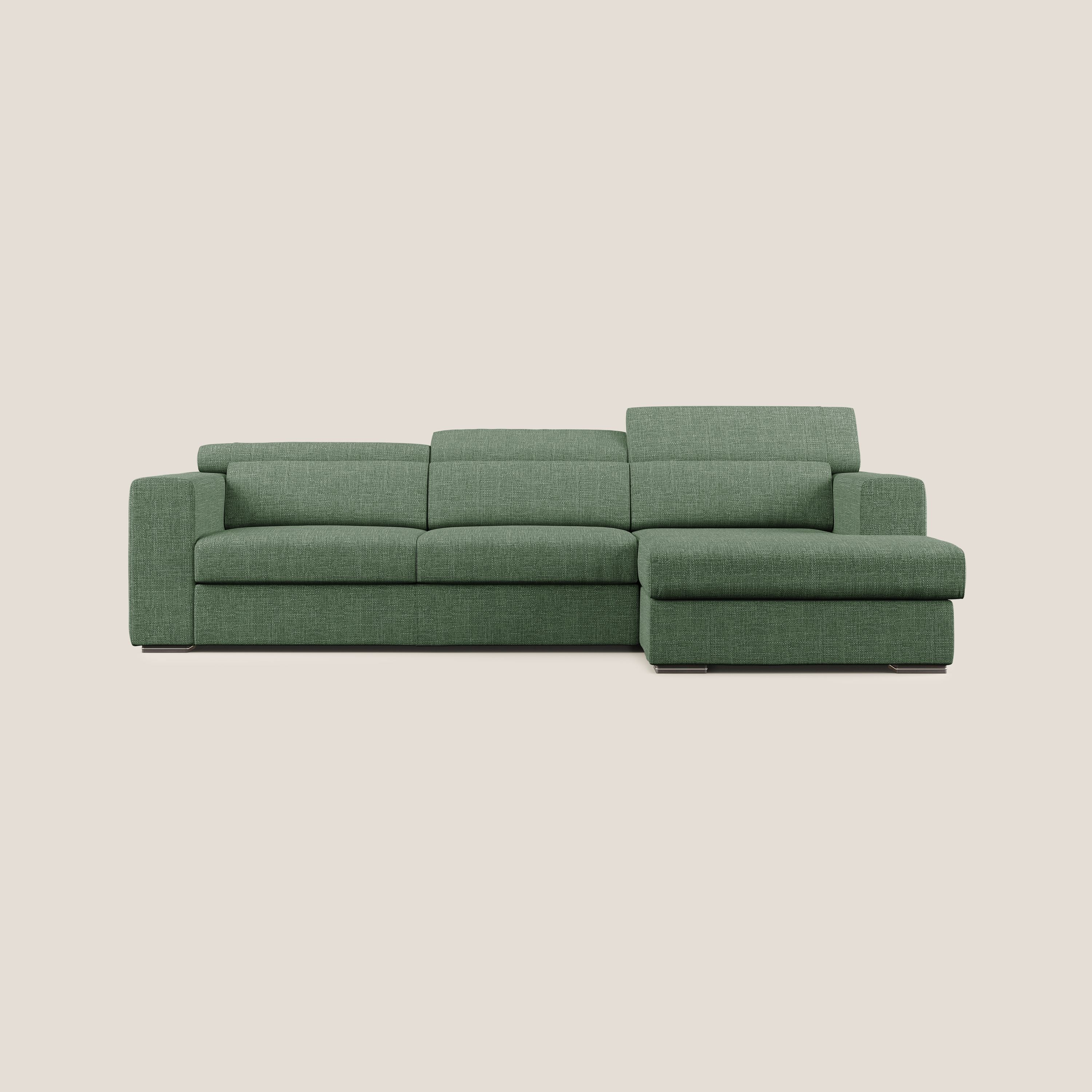 Vegas canapé d'angle avec têtières inclinables  en tissu doux imperméable T06 vert