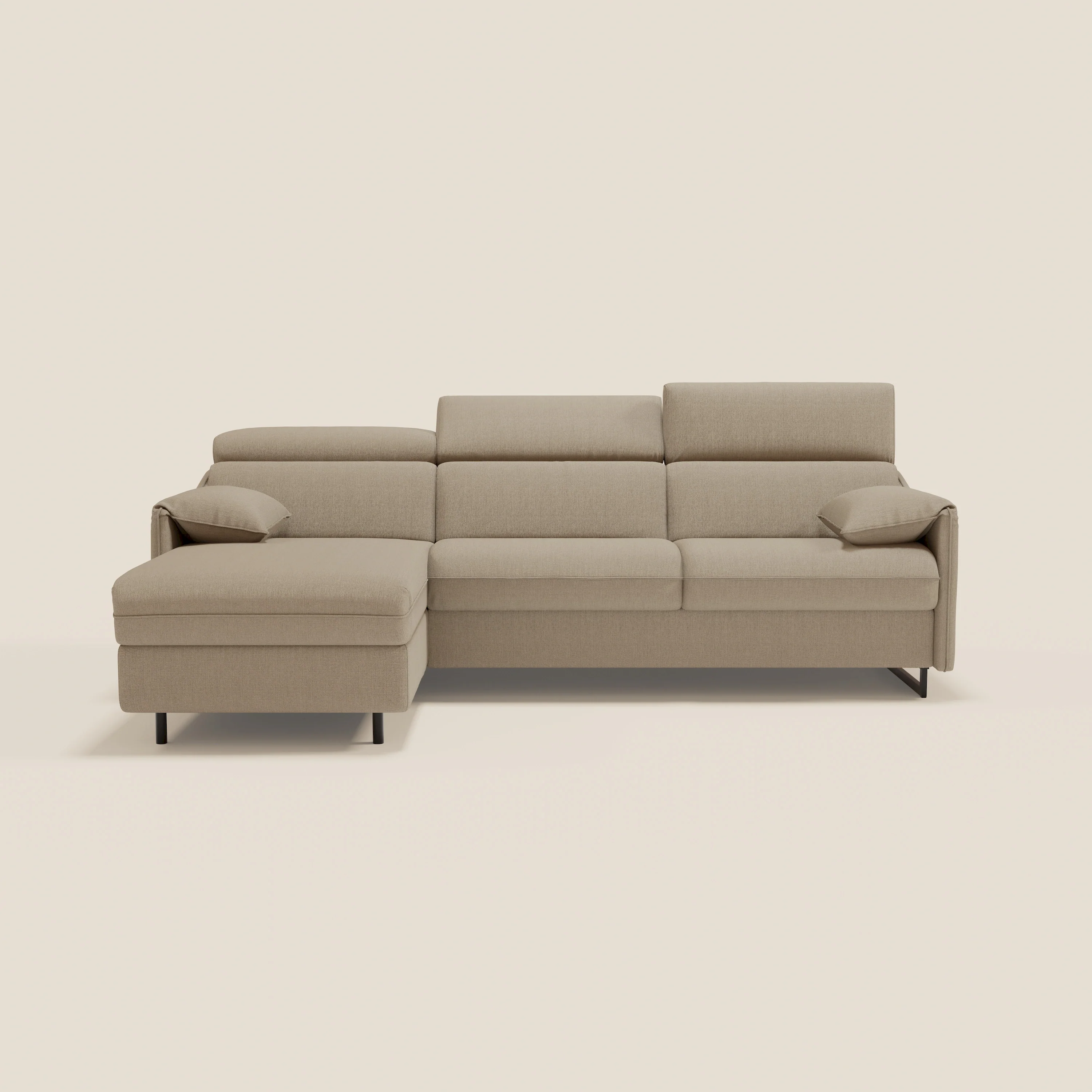 Violetta CanapĂ© d'angle convertible avec chaise longue coffre, tĂȘtiĂšres et matelas 18cm en tissu impermĂ©able T13 beige - Image 15