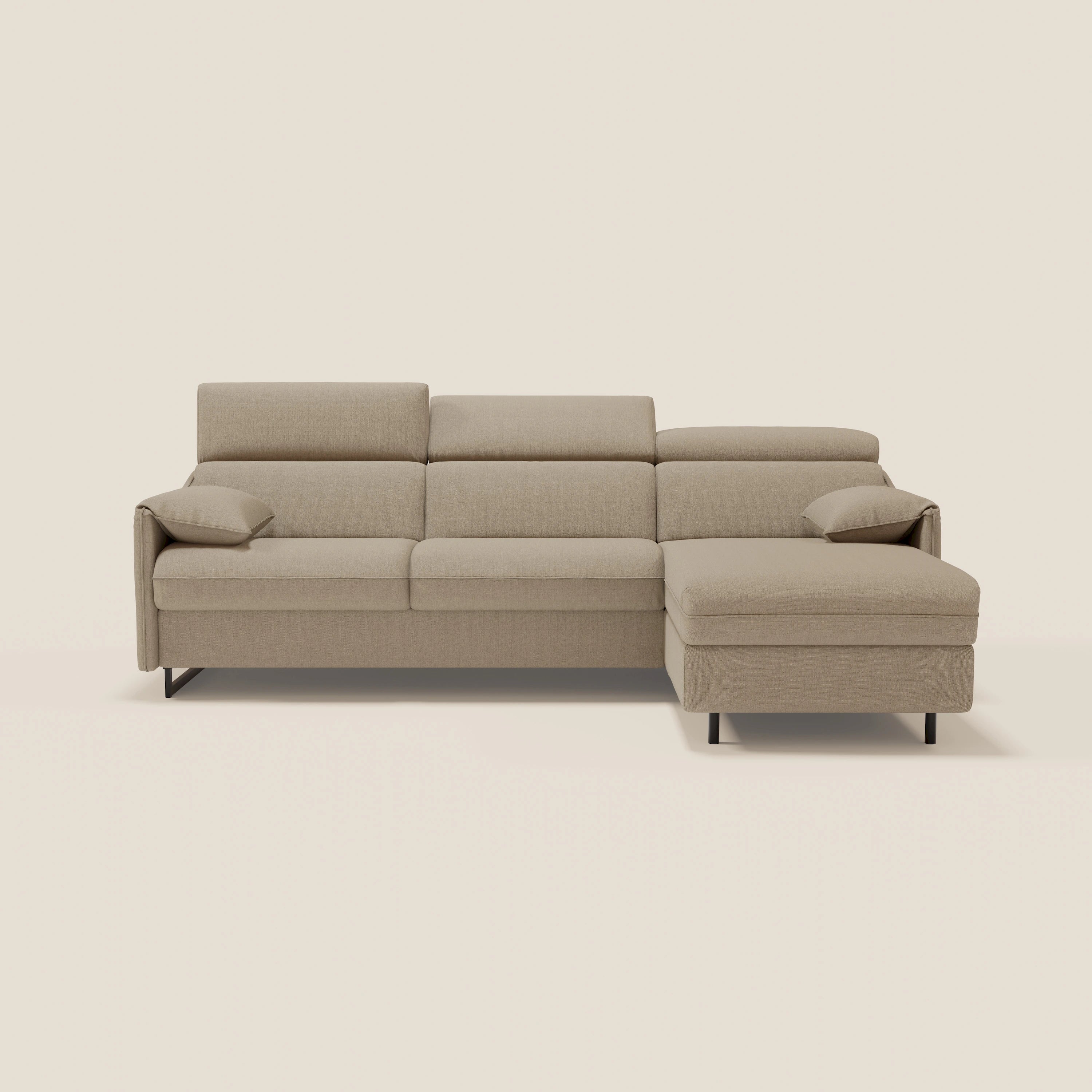 Violetta CanapĂ© d'angle convertible avec chaise longue coffre, tĂȘtiĂšres et matelas 18cm en tissu impermĂ©able T13 beige - Image 3