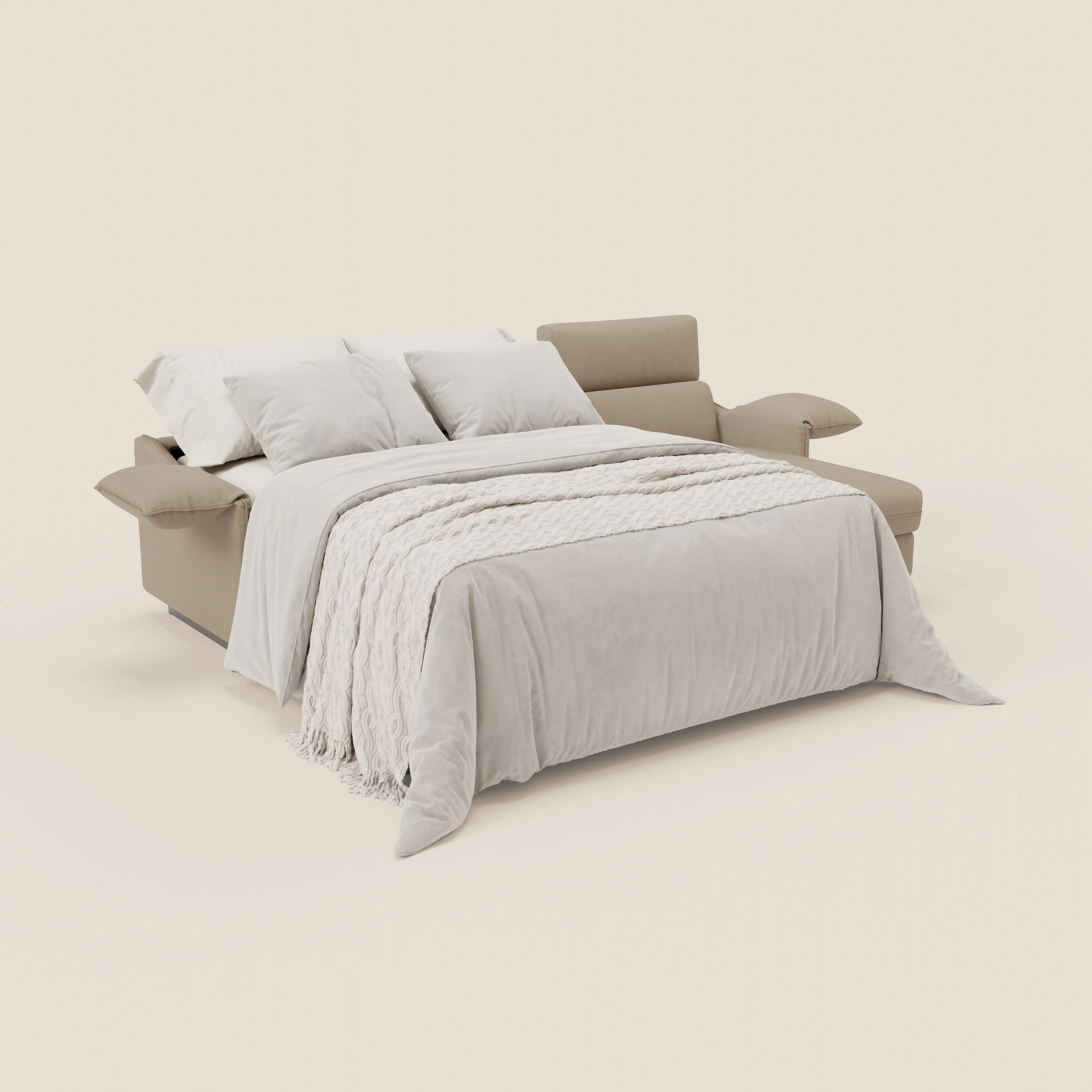 Violetta CanapĂ© d'angle convertible avec chaise longue coffre, tĂȘtiĂšres et matelas 18cm en tissu impermĂ©able T13 beige - Image 4