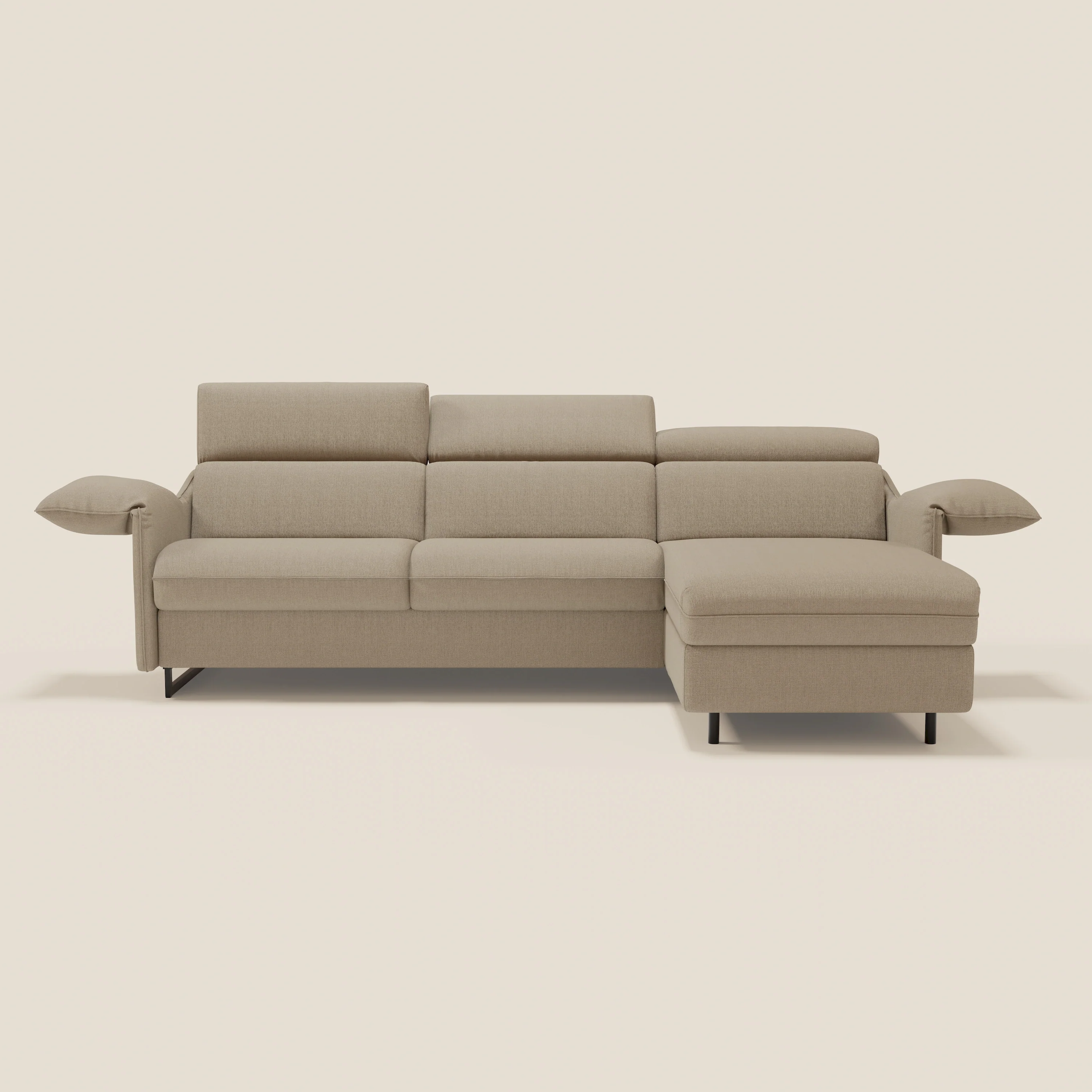 Violetta CanapĂ© d'angle convertible avec chaise longue coffre, tĂȘtiĂšres et matelas 18cm en tissu impermĂ©able T13 beige - Image 5