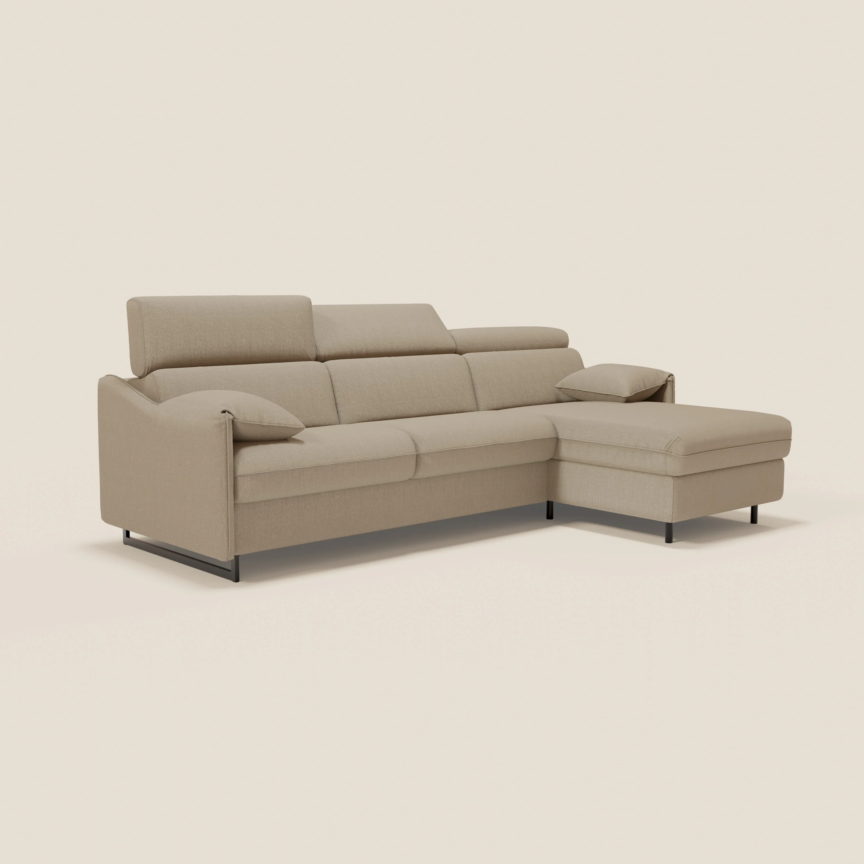 Violetta CanapĂ© d'angle convertible avec chaise longue coffre, tĂȘtiĂšres et matelas 18cm en tissu impermĂ©able T13 beige - Image 6
