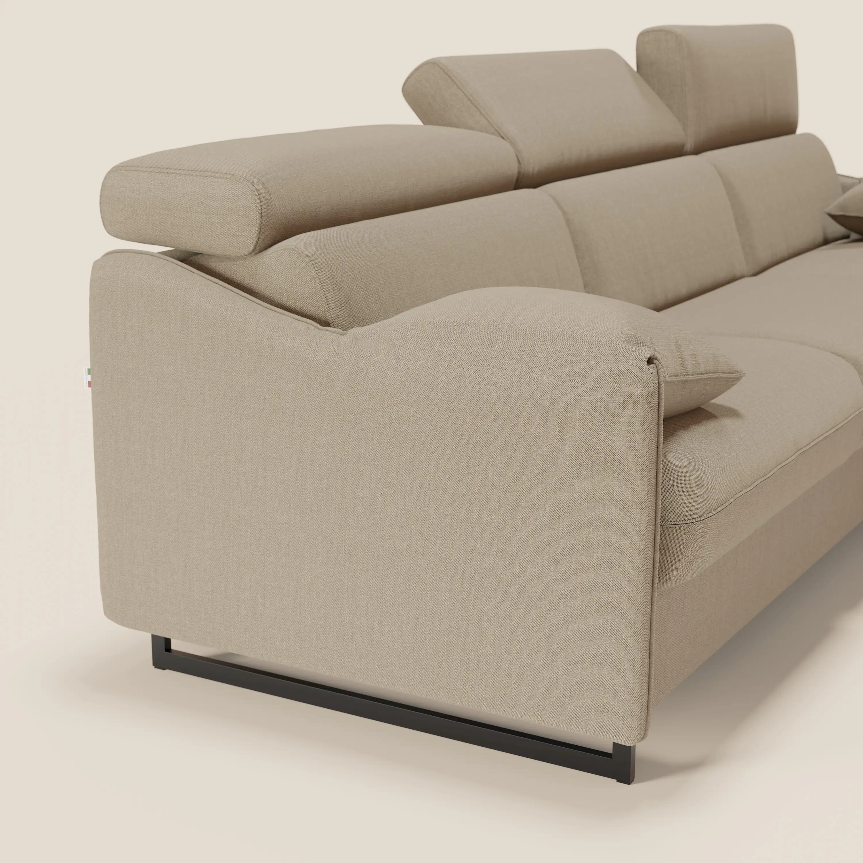 Violetta CanapĂ© d'angle convertible avec chaise longue coffre, tĂȘtiĂšres et matelas 18cm en tissu impermĂ©able T13 beige - Image 7