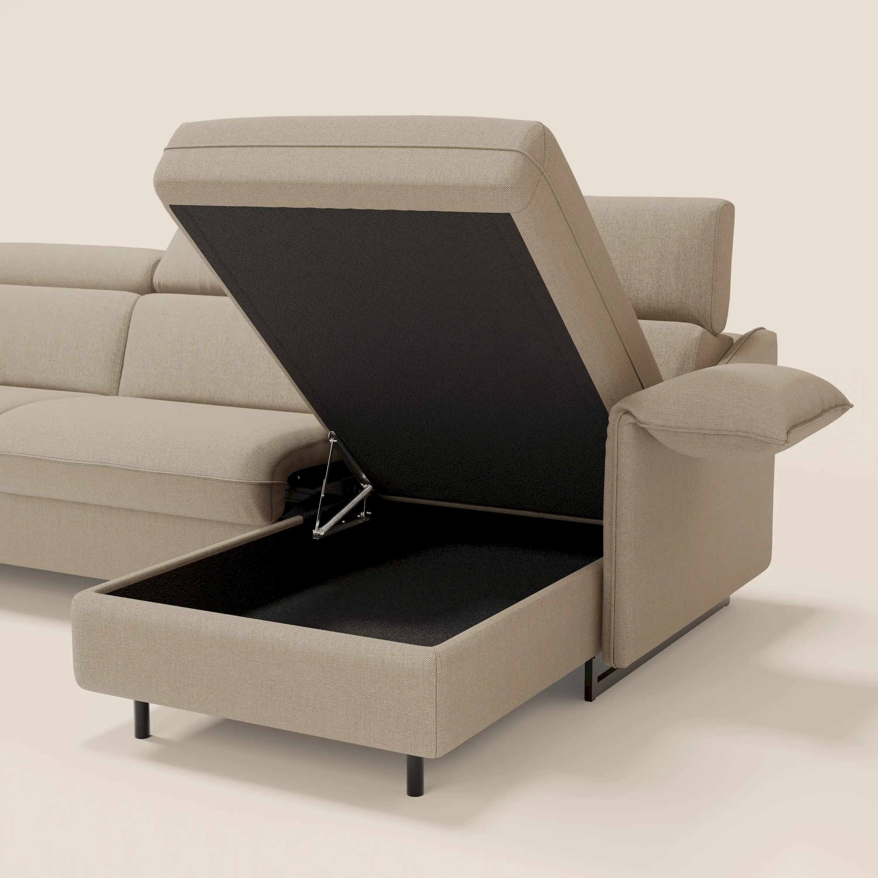 Violetta CanapĂ© d'angle convertible avec chaise longue coffre, tĂȘtiĂšres et matelas 18cm en tissu impermĂ©able T13 beige - Image 8