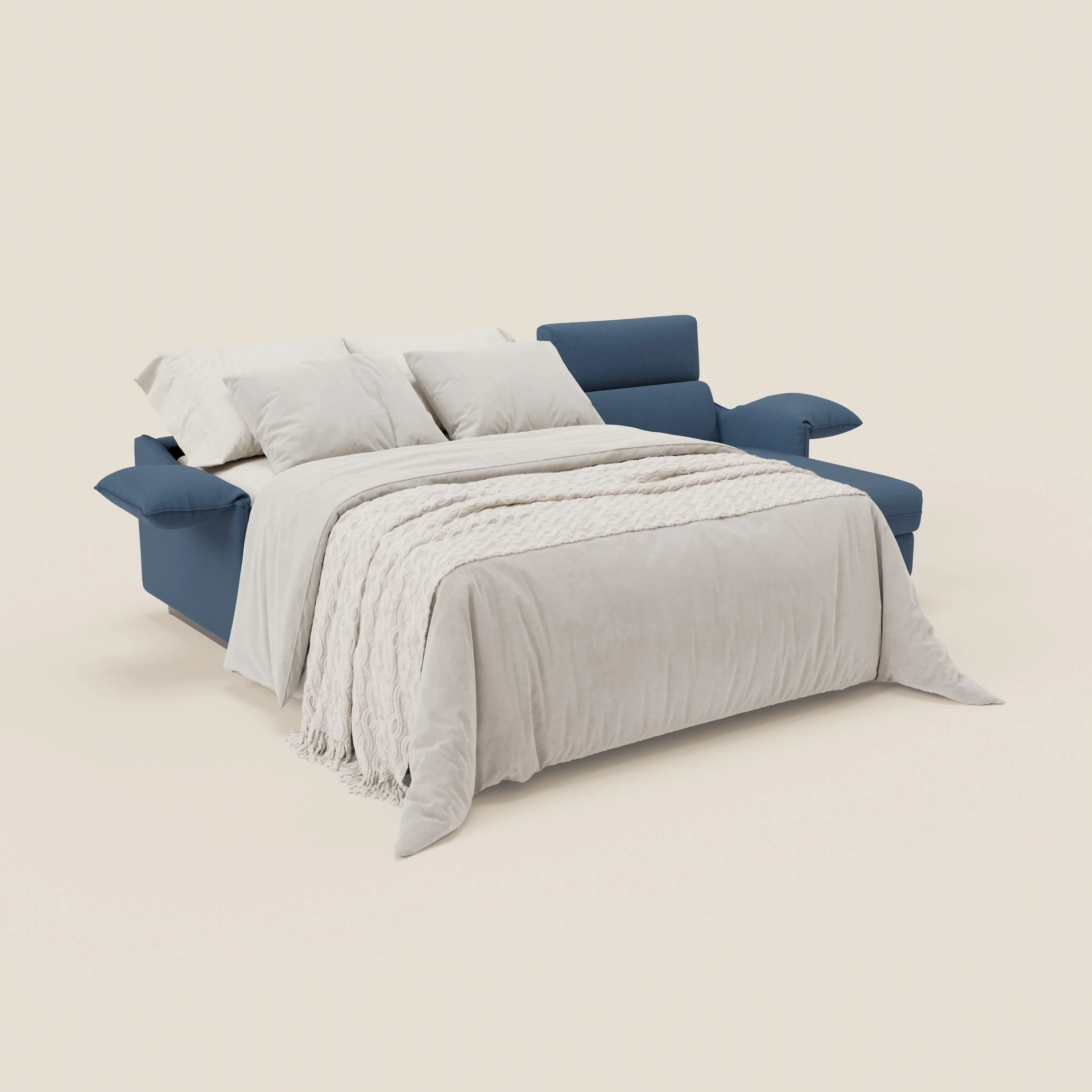 Violetta Canapé d'angle convertible avec chaise longue coffre, têtières et matelas 18cm en tissu imperméable T13 bleu - Image 2