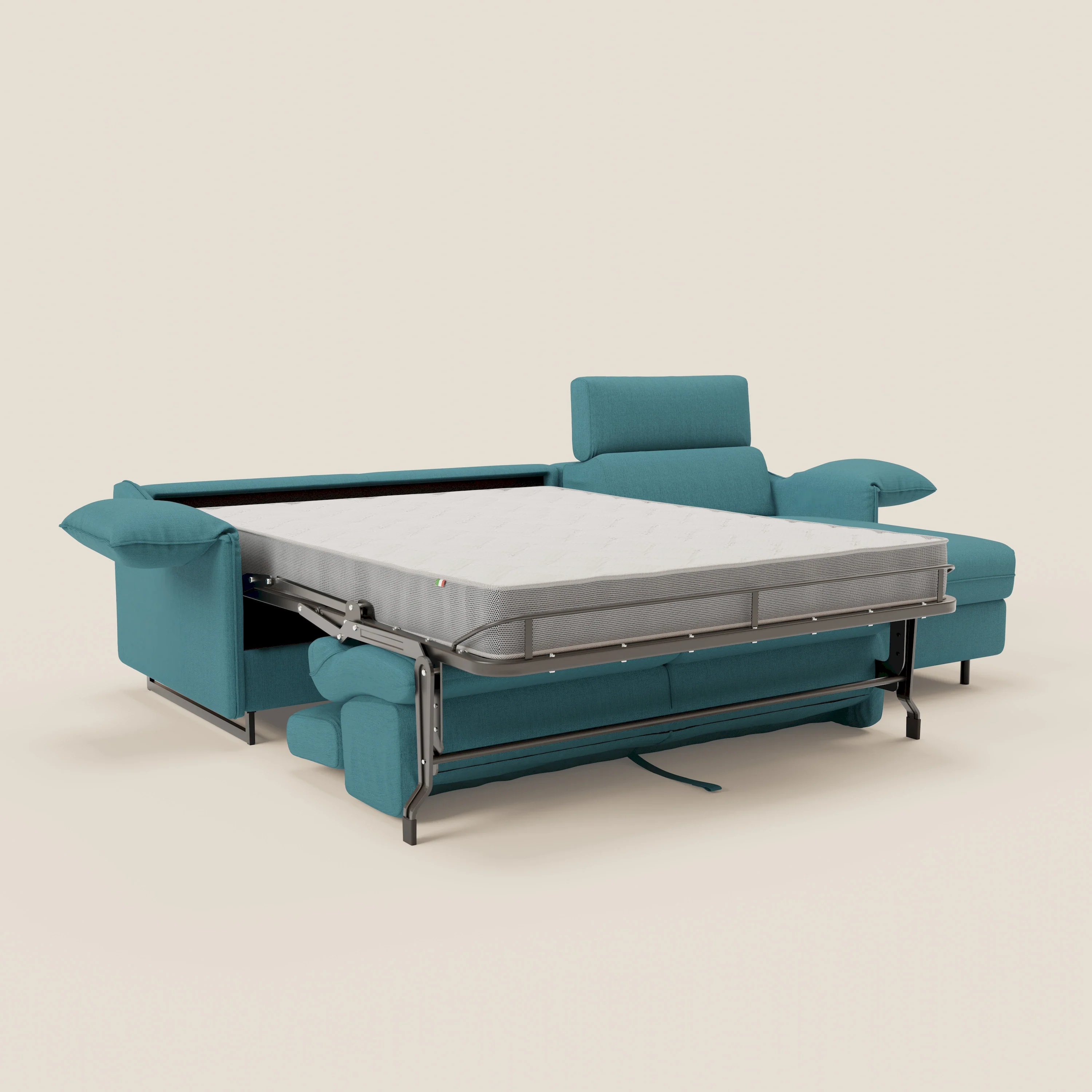 Violetta Canapé d'angle convertible avec chaise longue coffre, têtières et matelas 18cm en tissu imperméable T13 bleu ciel - Image 12