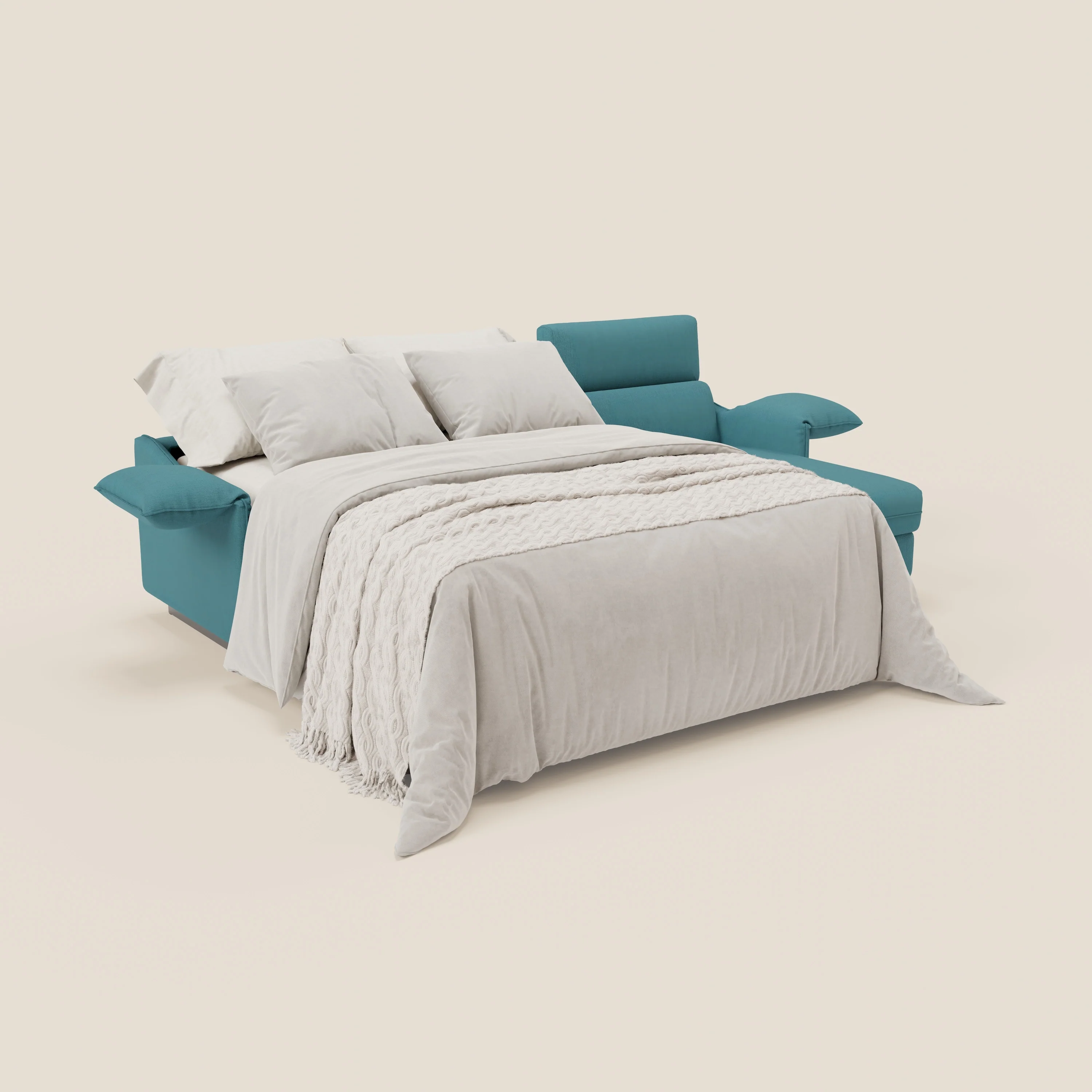 Violetta Canapé d'angle convertible avec chaise longue coffre, têtières et matelas 18cm en tissu imperméable T13 bleu ciel - Image 2