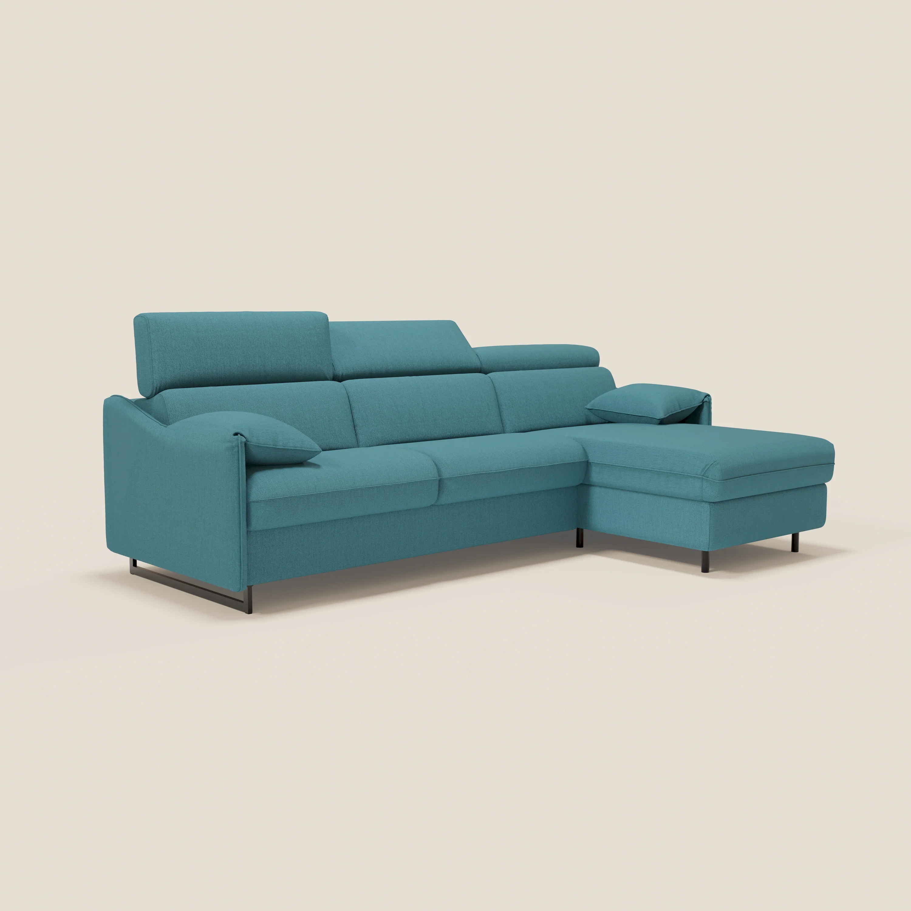 Violetta Canapé d'angle convertible avec chaise longue coffre, têtières et matelas 18cm en tissu imperméable T13 bleu ciel - Image 4
