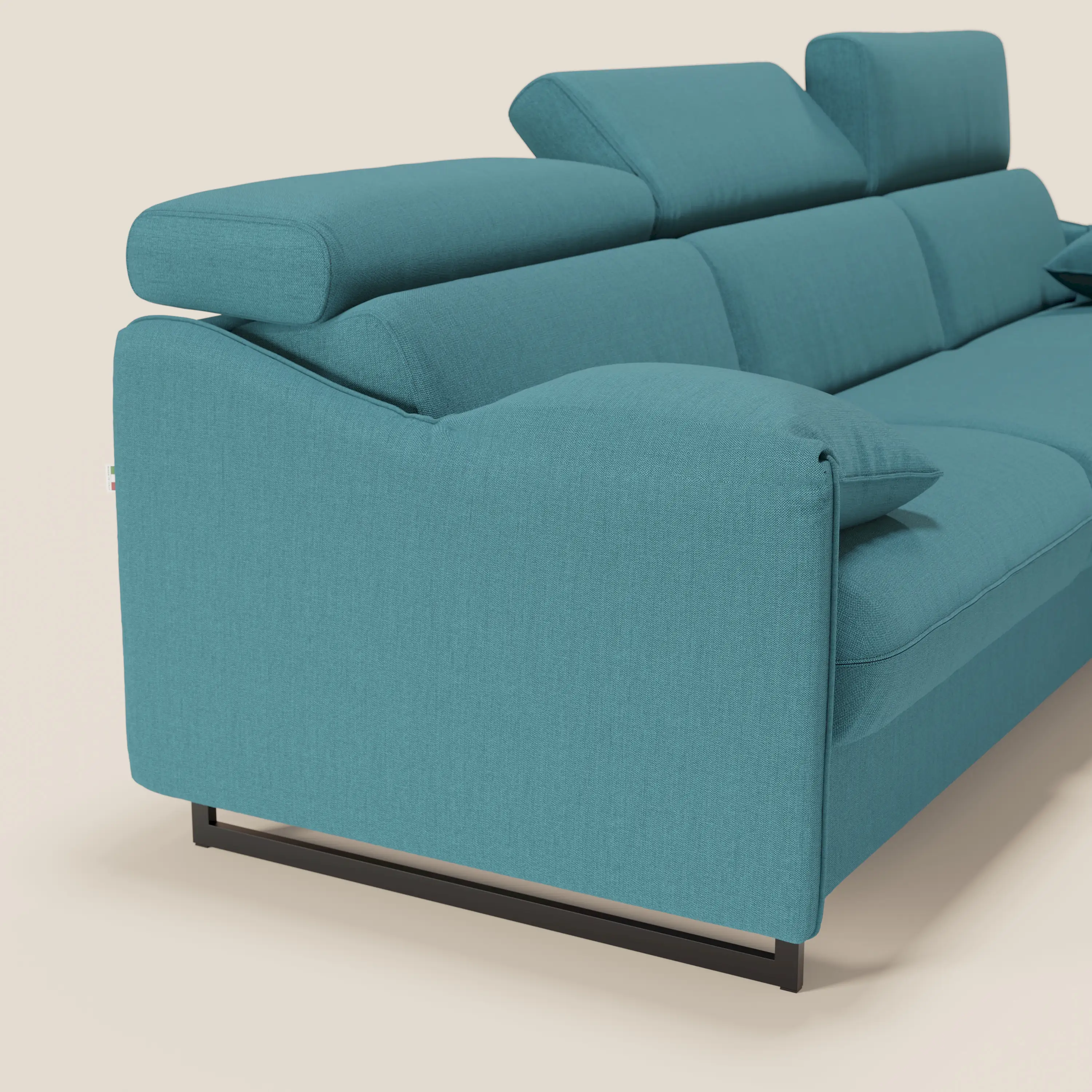 Violetta Canapé d'angle convertible avec chaise longue coffre, têtières et matelas 18cm en tissu imperméable T13 bleu ciel - Image 5