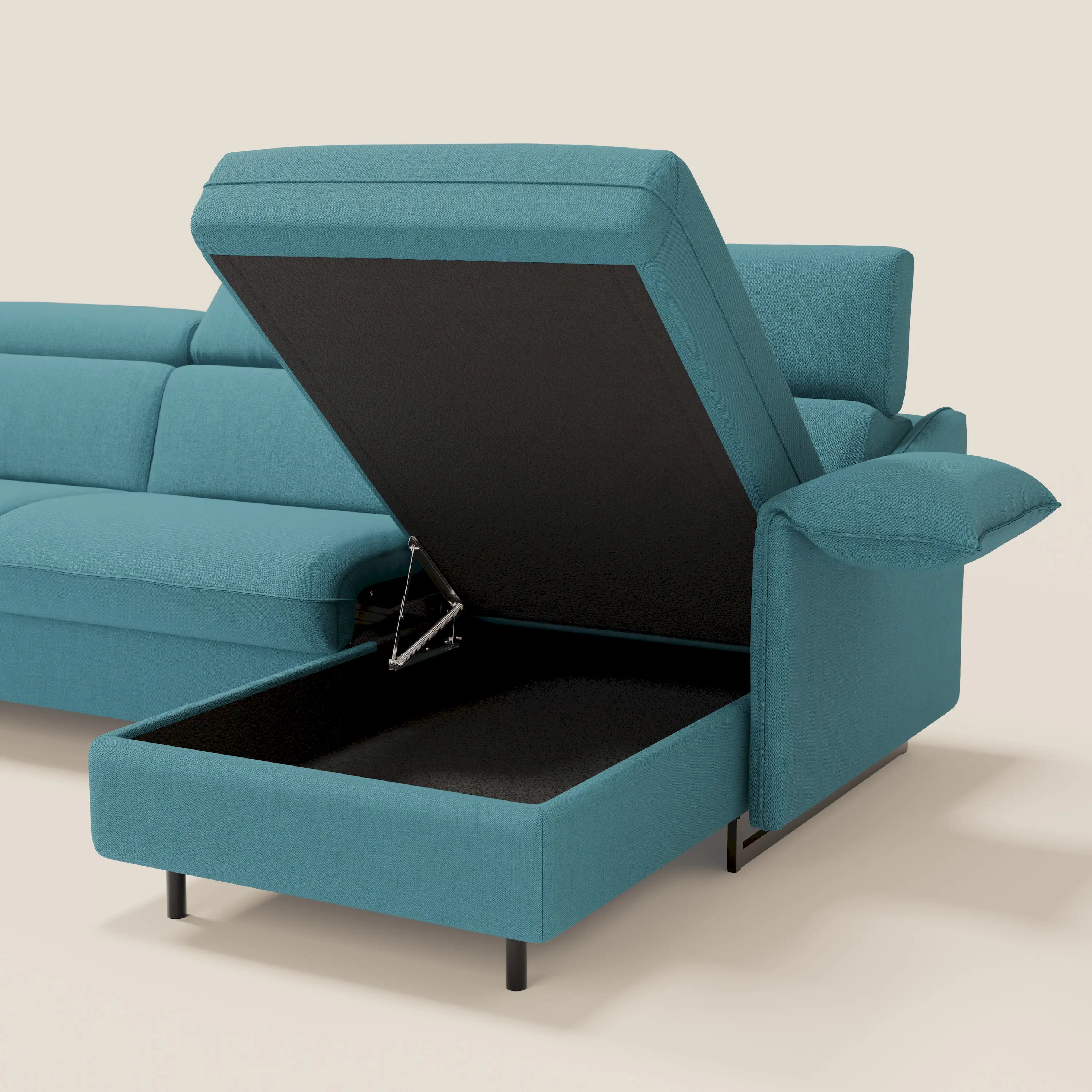 Violetta Canapé d'angle convertible avec chaise longue coffre, têtières et matelas 18cm en tissu imperméable T13 bleu ciel - Image 6