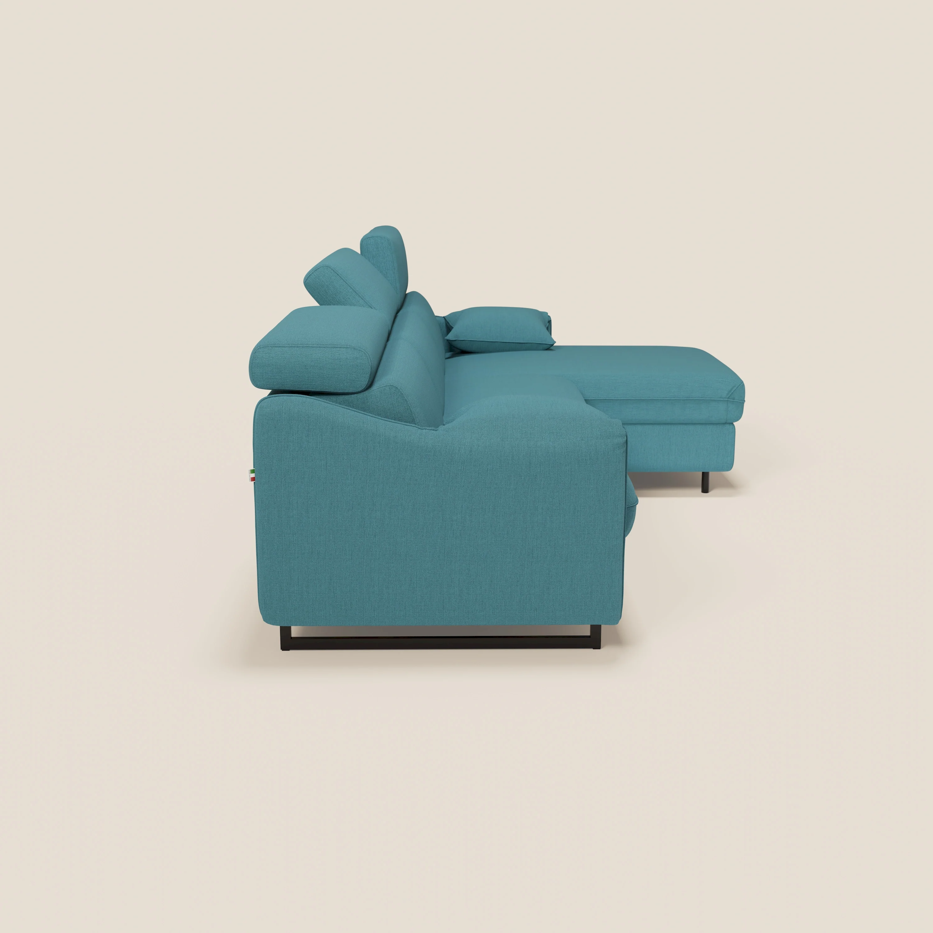 Violetta Canapé d'angle convertible avec chaise longue coffre, têtières et matelas 18cm en tissu imperméable T13 bleu ciel - Image 7