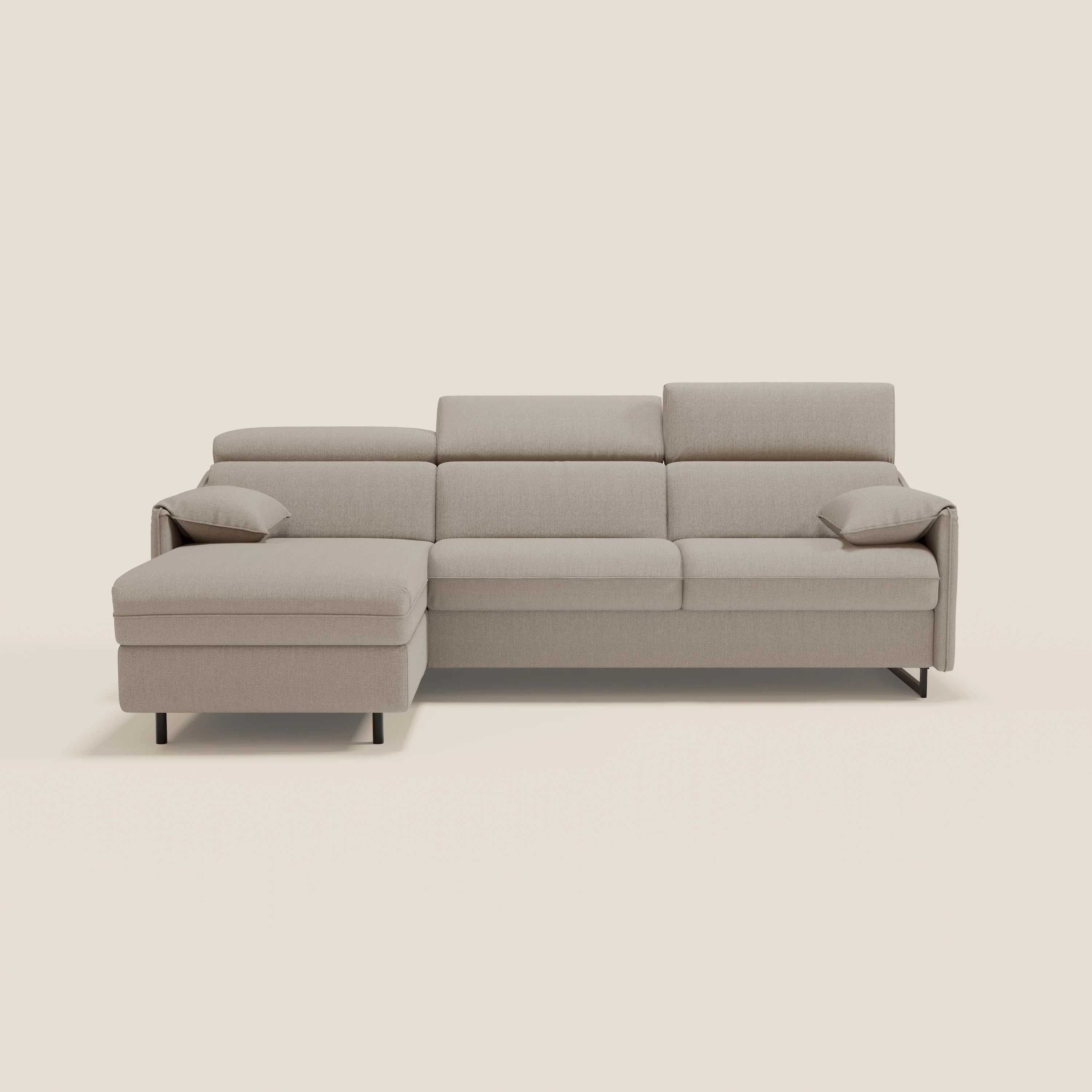 Violetta Canapé d'angle convertible avec chaise longue coffre, têtières et matelas 18cm en tissu imperméable T13 crème - Image 13