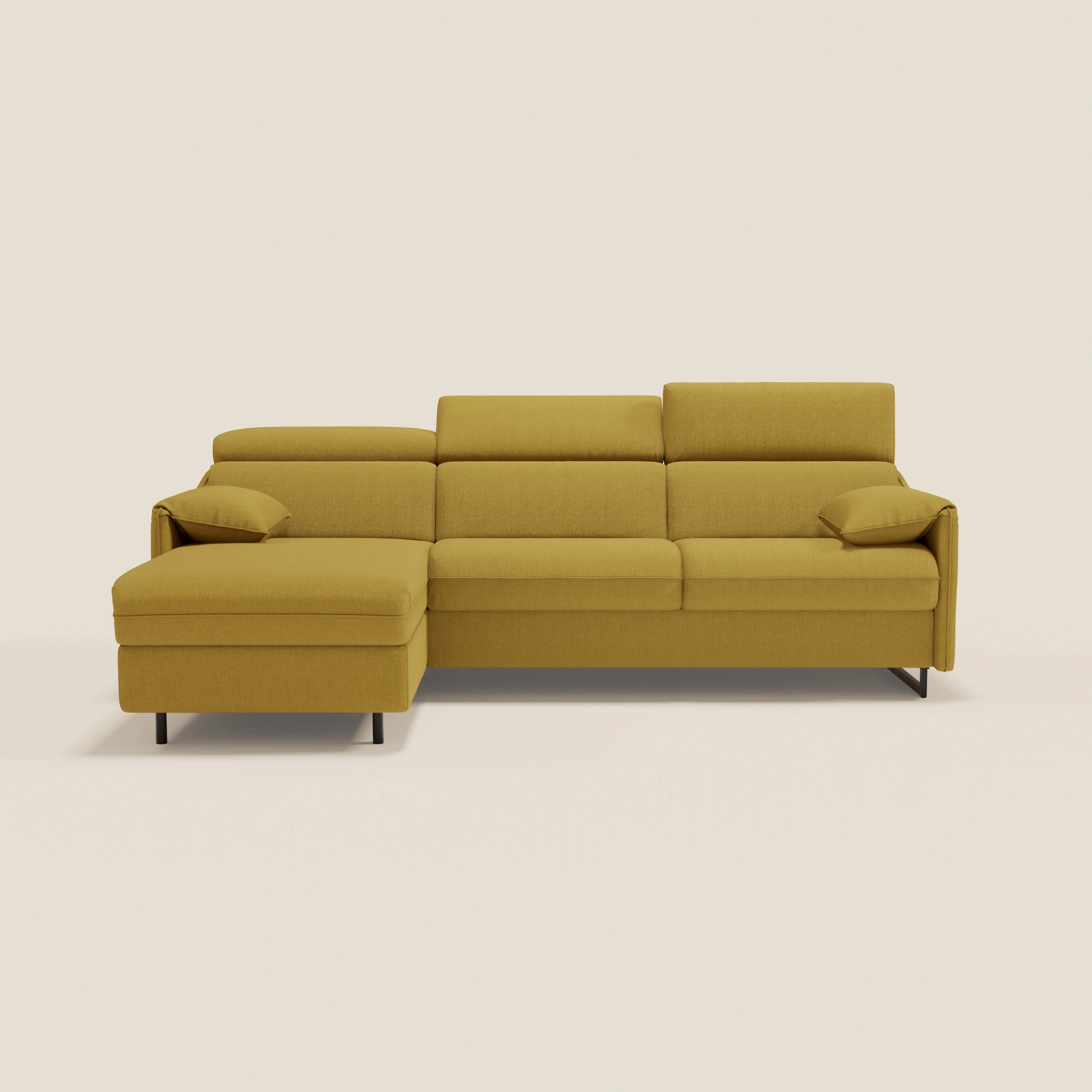 Violetta CanapĂ© d'angle convertible avec chaise longue coffre, tĂȘtiĂšres et matelas 18cm en tissu impermĂ©able T13 jaune - Image 13