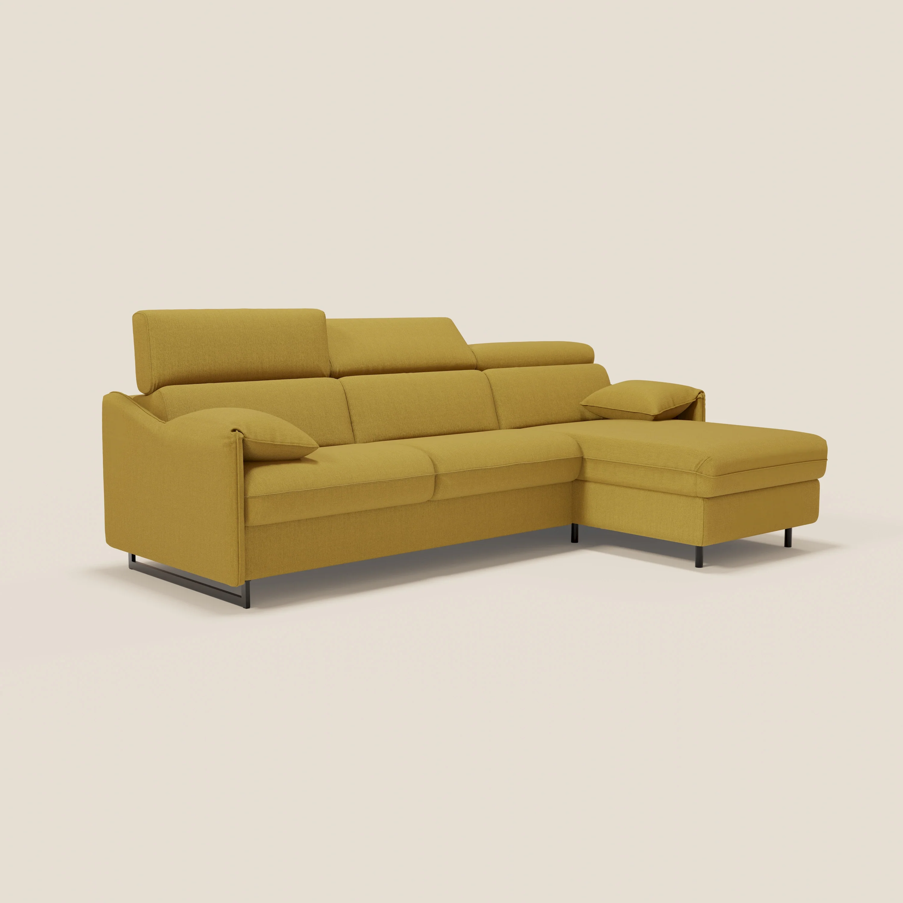 Violetta CanapĂ© d'angle convertible avec chaise longue coffre, tĂȘtiĂšres et matelas 18cm en tissu impermĂ©able T13 jaune - Image 4