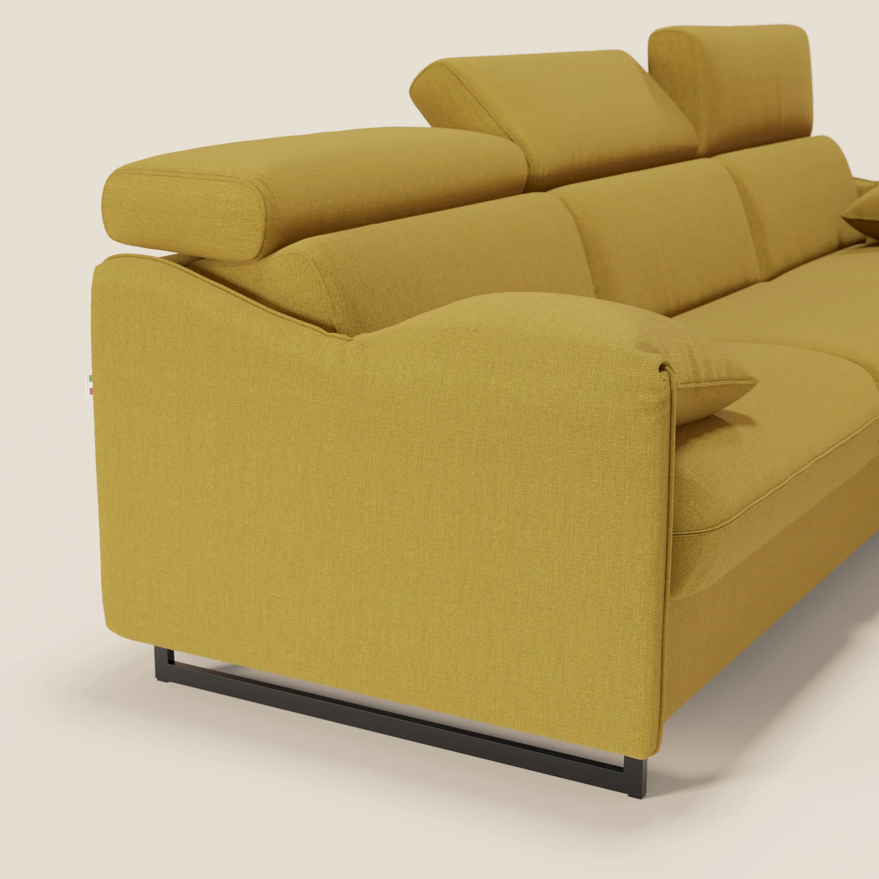 Violetta CanapĂ© d'angle convertible avec chaise longue coffre, tĂȘtiĂšres et matelas 18cm en tissu impermĂ©able T13 jaune - Image 5
