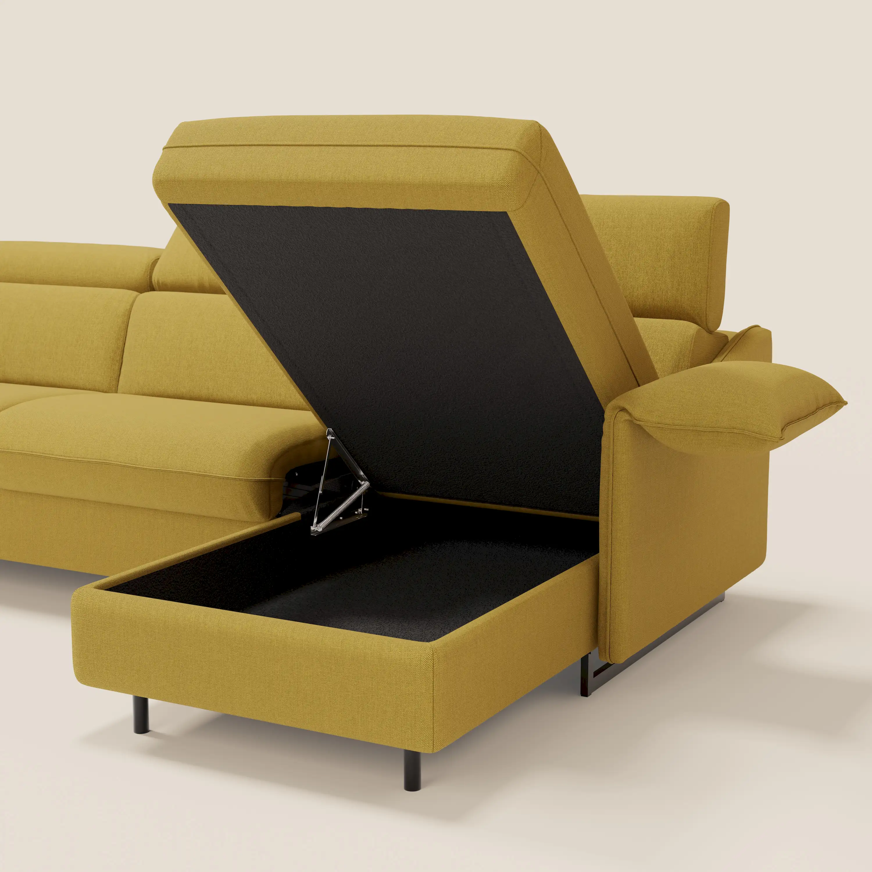 Violetta CanapĂ© d'angle convertible avec chaise longue coffre, tĂȘtiĂšres et matelas 18cm en tissu impermĂ©able T13 jaune - Image 6
