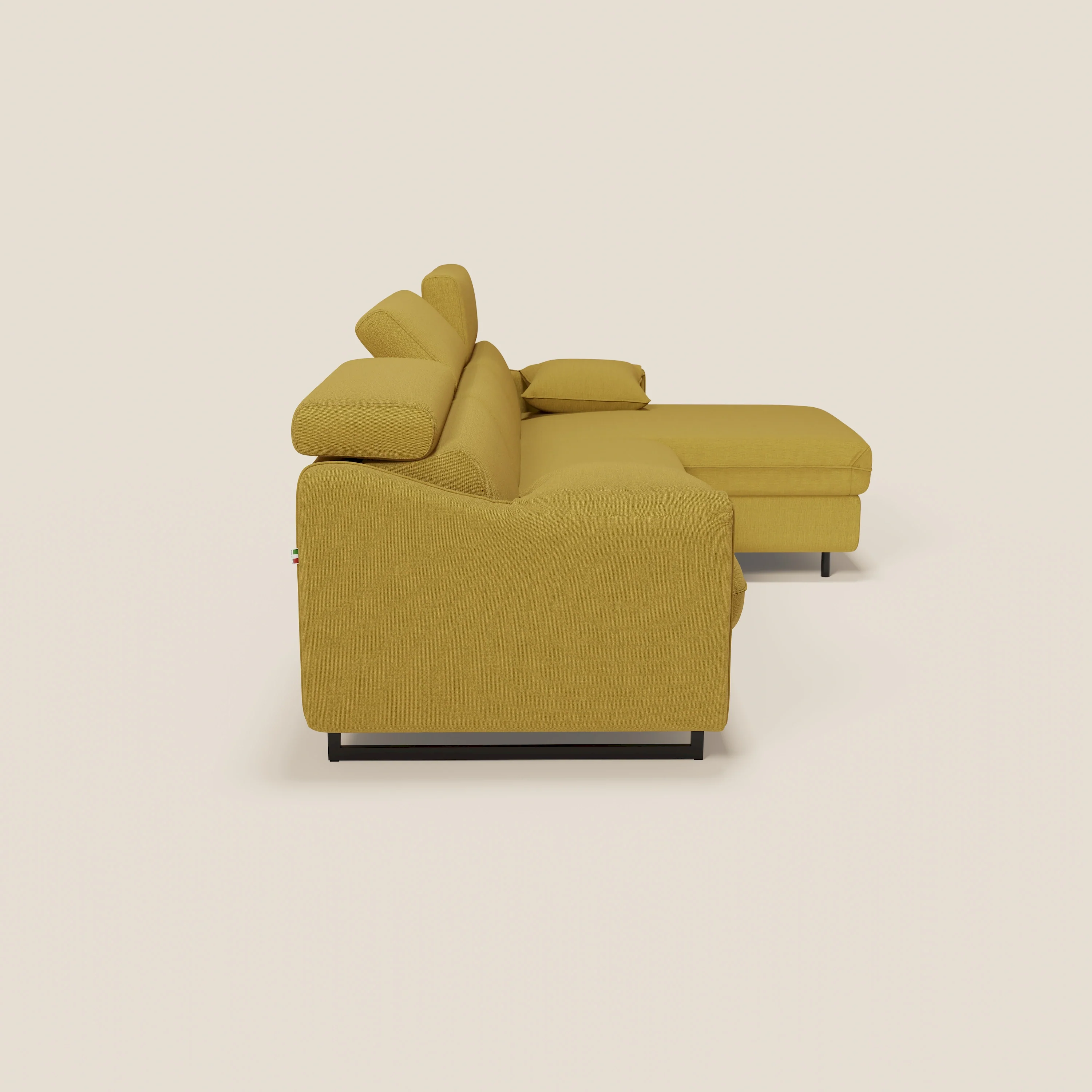 Violetta CanapĂ© d'angle convertible avec chaise longue coffre, tĂȘtiĂšres et matelas 18cm en tissu impermĂ©able T13 jaune - Image 7