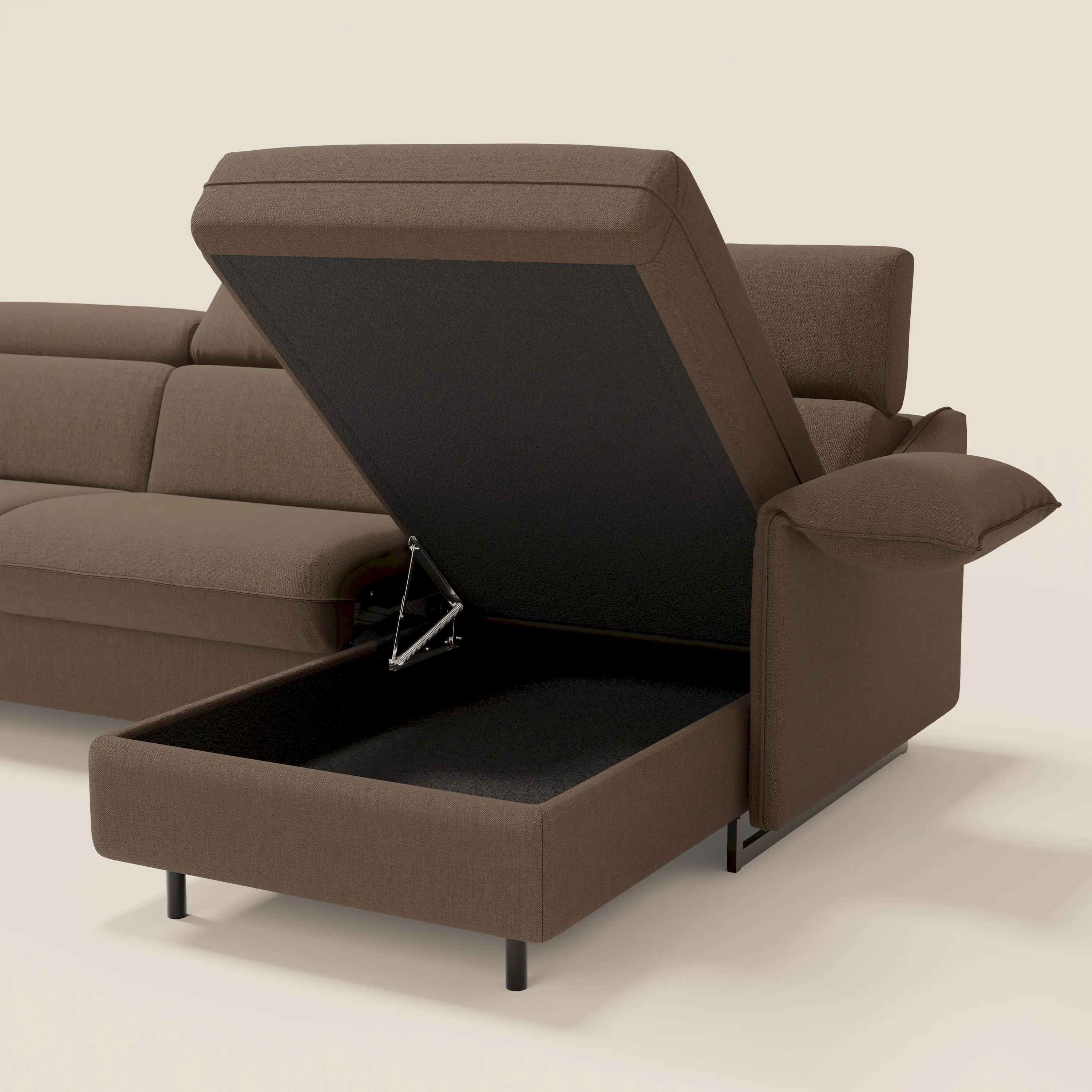Violetta Canapé d'angle convertible avec chaise longue coffre, têtières et matelas 18cm en tissu imperméable T13 marron - Image 6