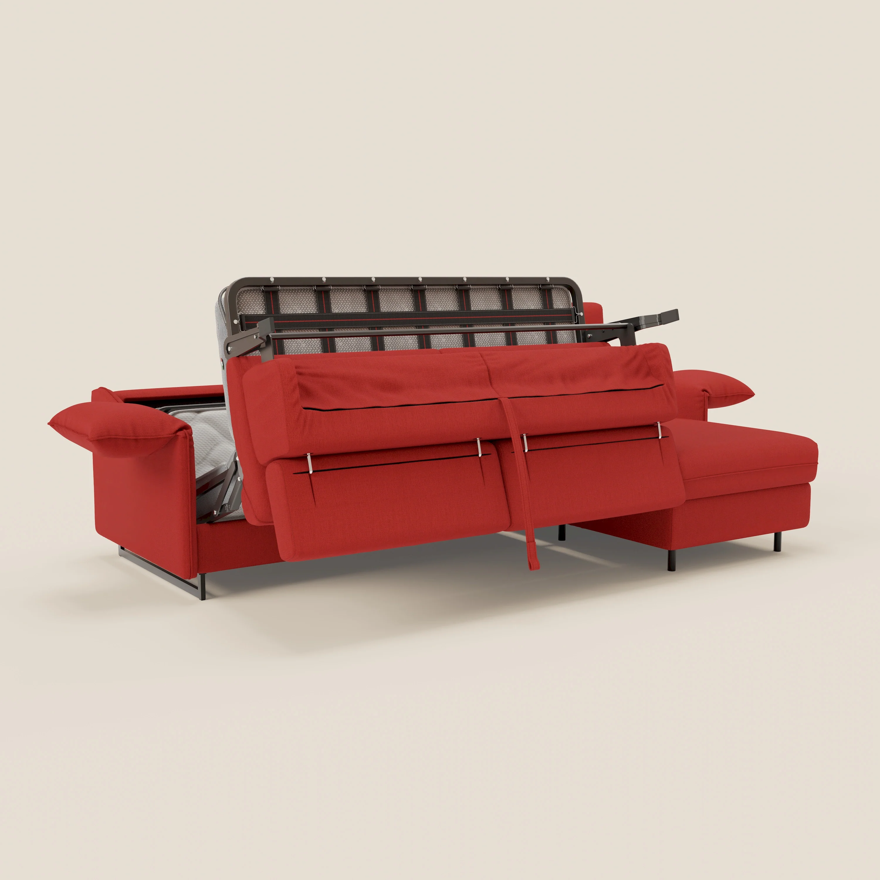 Violetta CanapĂ© d'angle convertible avec chaise longue coffre, tĂȘtiĂšres et matelas 18cm en tissu impermĂ©able T13 rouge - Image 11