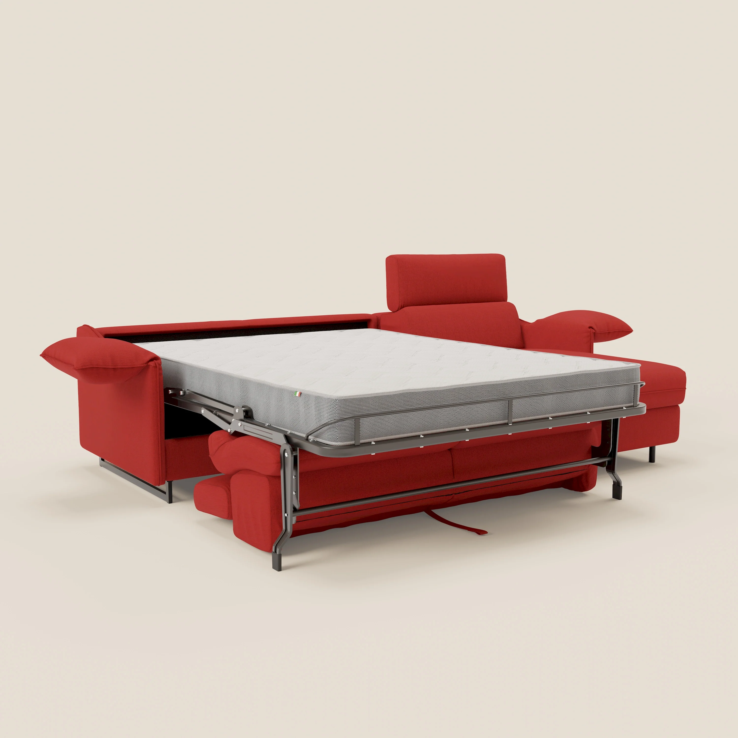 Violetta CanapĂ© d'angle convertible avec chaise longue coffre, tĂȘtiĂšres et matelas 18cm en tissu impermĂ©able T13 rouge - Image 12