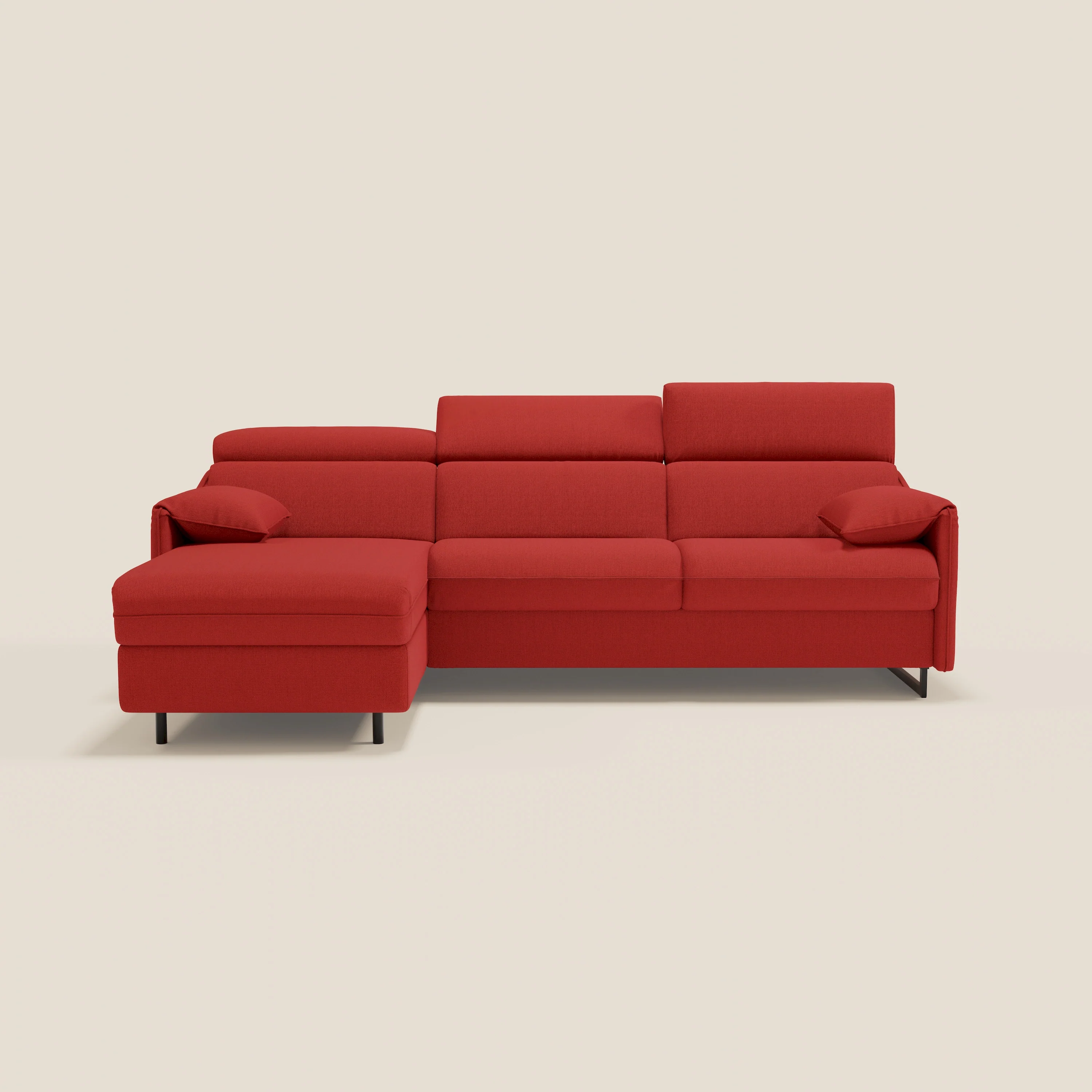 Violetta CanapĂ© d'angle convertible avec chaise longue coffre, tĂȘtiĂšres et matelas 18cm en tissu impermĂ©able T13 rouge - Image 13