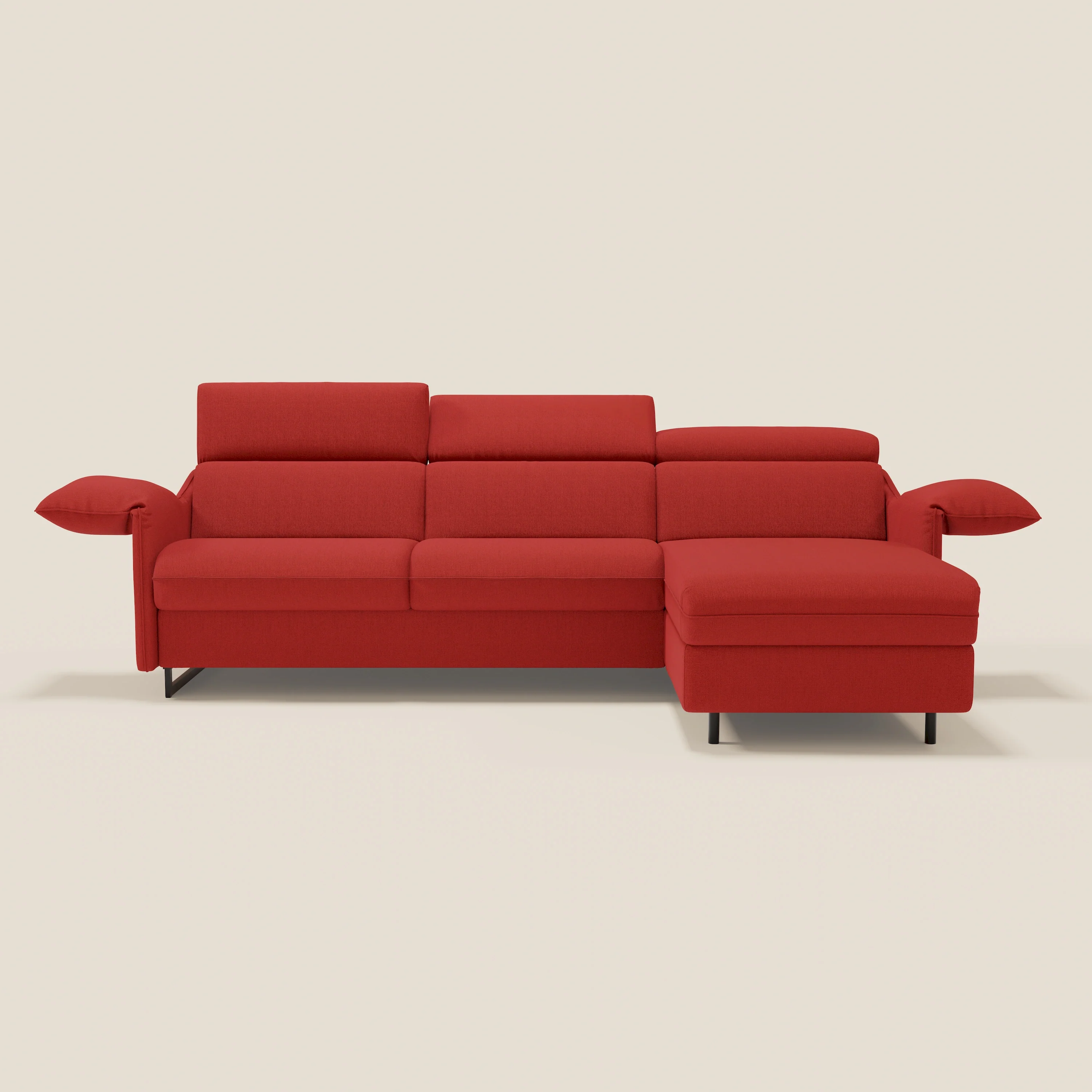 Violetta CanapĂ© d'angle convertible avec chaise longue coffre, tĂȘtiĂšres et matelas 18cm en tissu impermĂ©able T13 rouge - Image 3