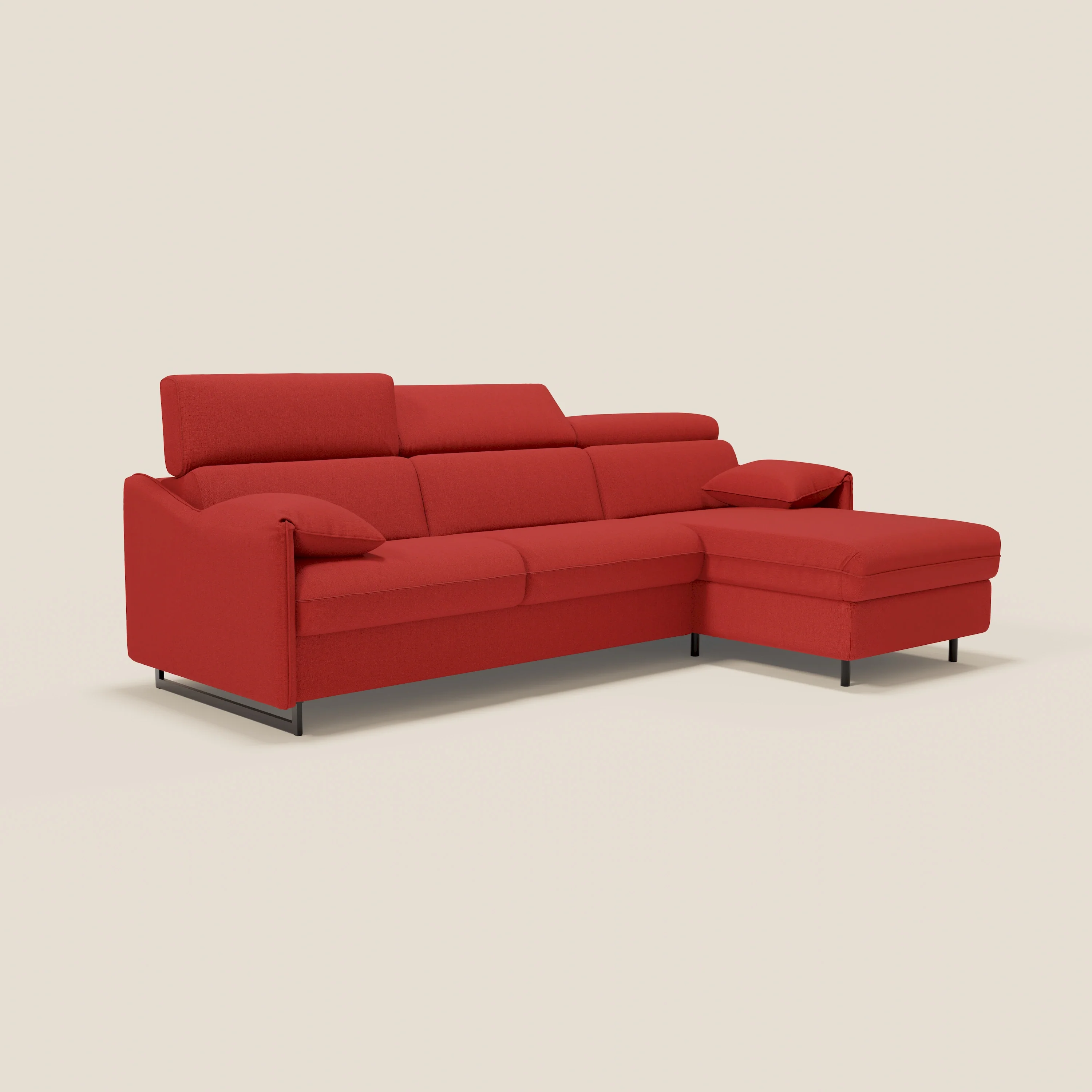Violetta CanapĂ© d'angle convertible avec chaise longue coffre, tĂȘtiĂšres et matelas 18cm en tissu impermĂ©able T13 rouge - Image 4