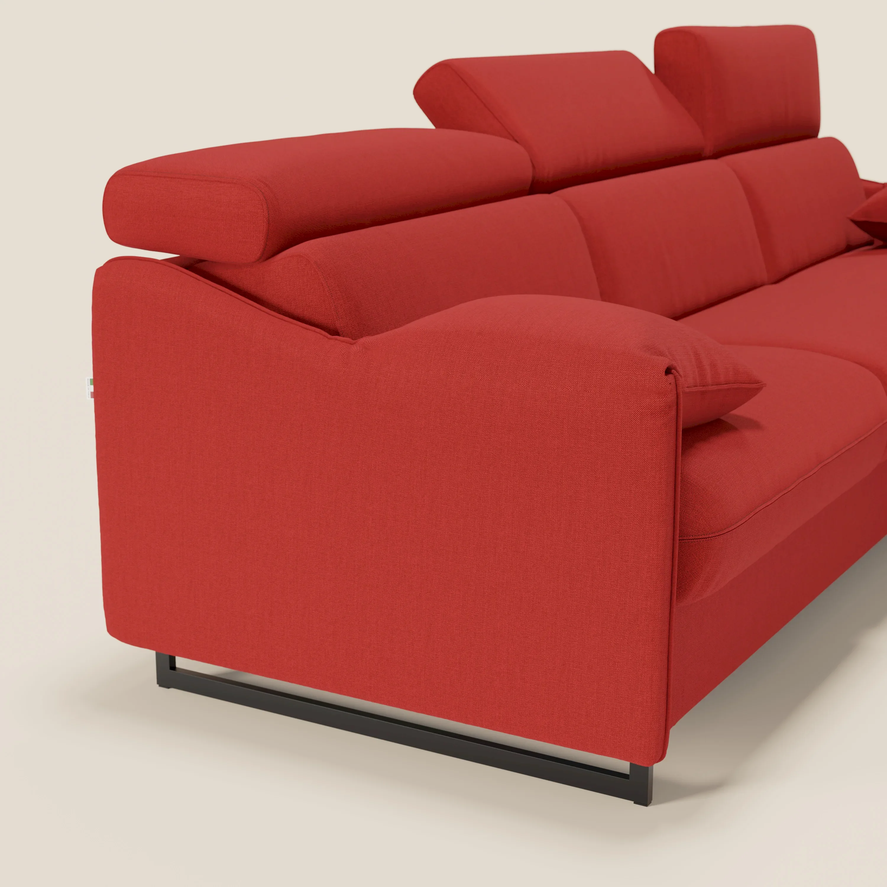 Violetta CanapĂ© d'angle convertible avec chaise longue coffre, tĂȘtiĂšres et matelas 18cm en tissu impermĂ©able T13 rouge - Image 5
