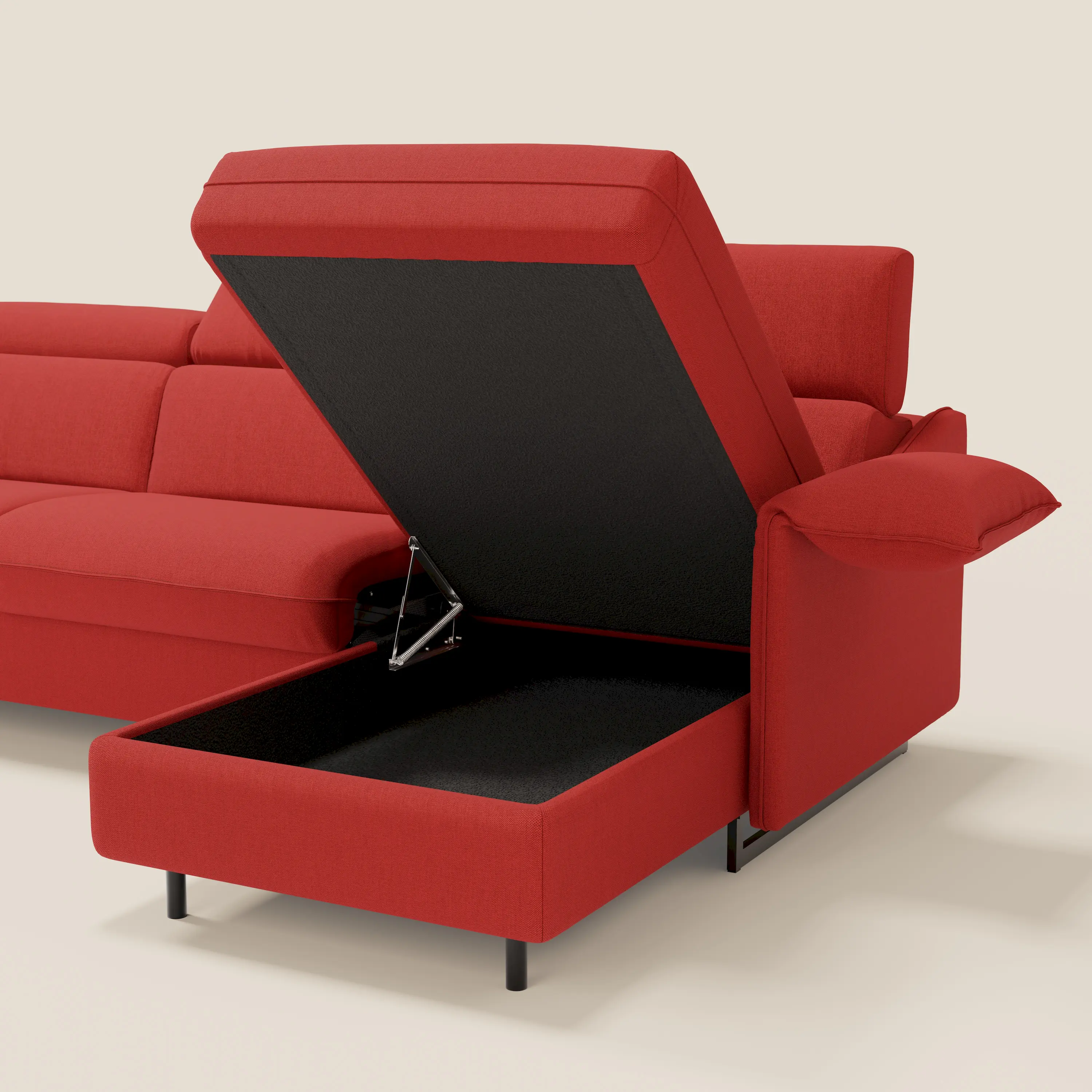 Violetta CanapĂ© d'angle convertible avec chaise longue coffre, tĂȘtiĂšres et matelas 18cm en tissu impermĂ©able T13 rouge - Image 6
