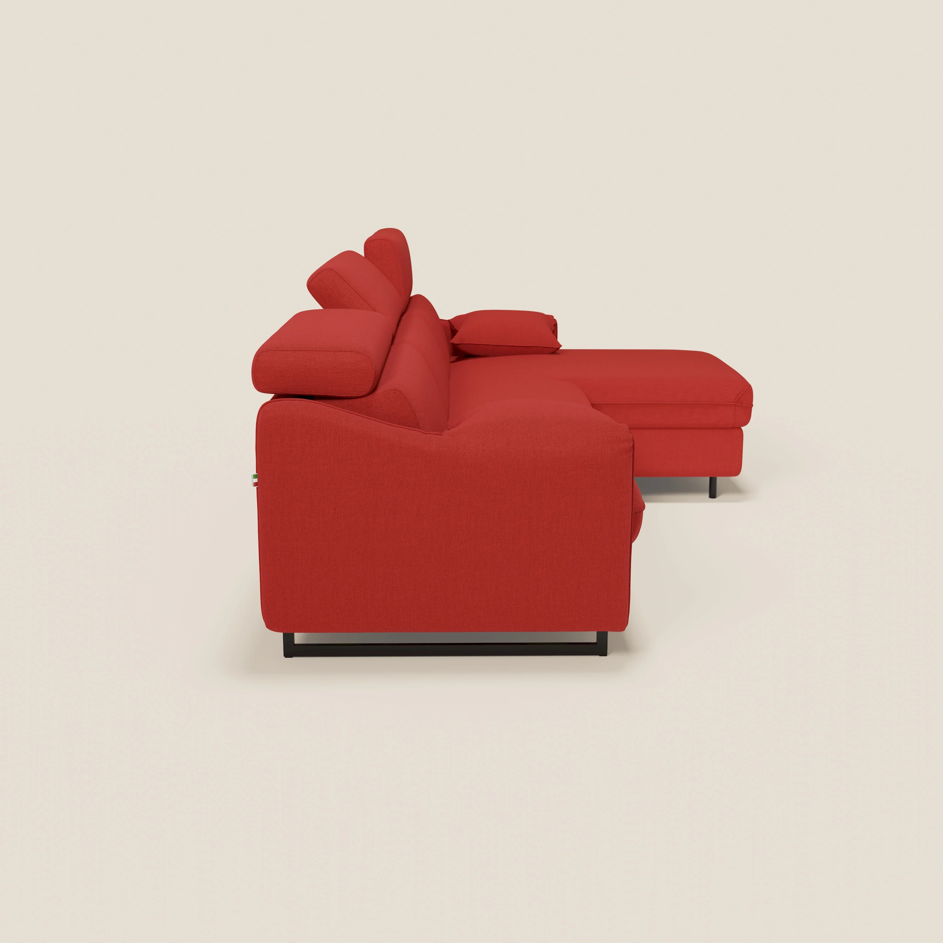 Violetta CanapĂ© d'angle convertible avec chaise longue coffre, tĂȘtiĂšres et matelas 18cm en tissu impermĂ©able T13 rouge - Image 7