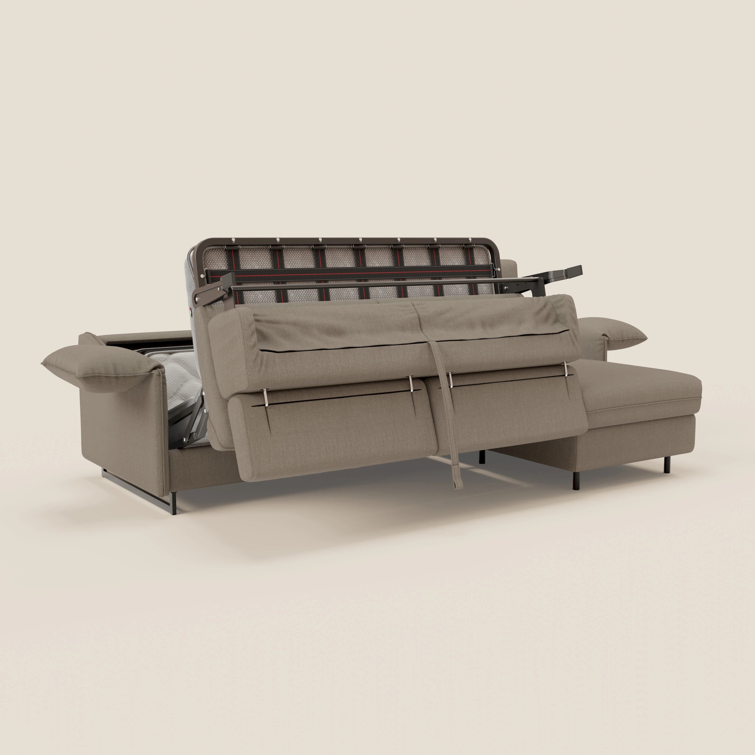Violetta Canapé d'angle convertible avec chaise longue coffre, têtières et matelas 18cm en tissu imperméable T13 taupe - Image 11