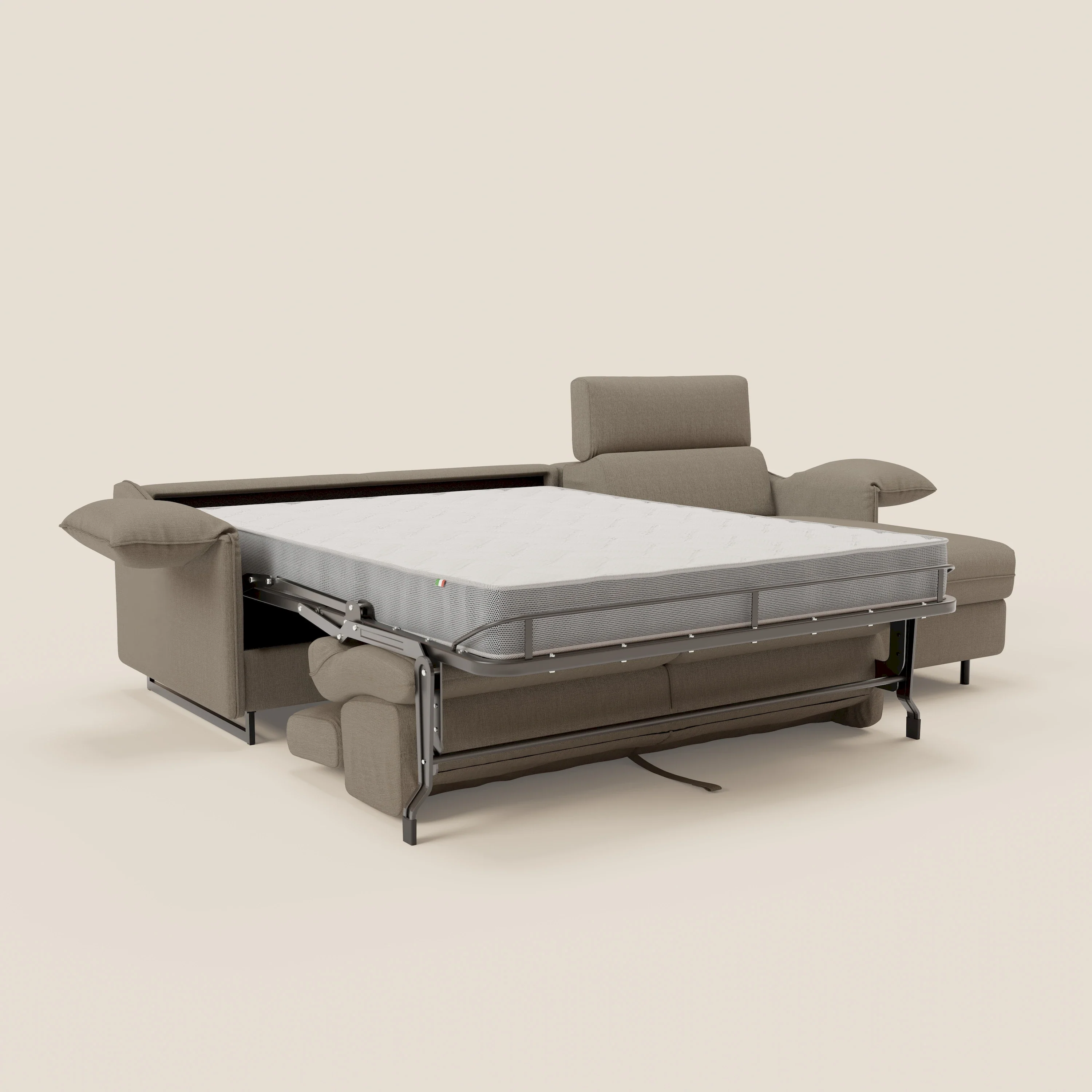Violetta Canapé d'angle convertible avec chaise longue coffre, têtières et matelas 18cm en tissu imperméable T13 taupe - Image 12