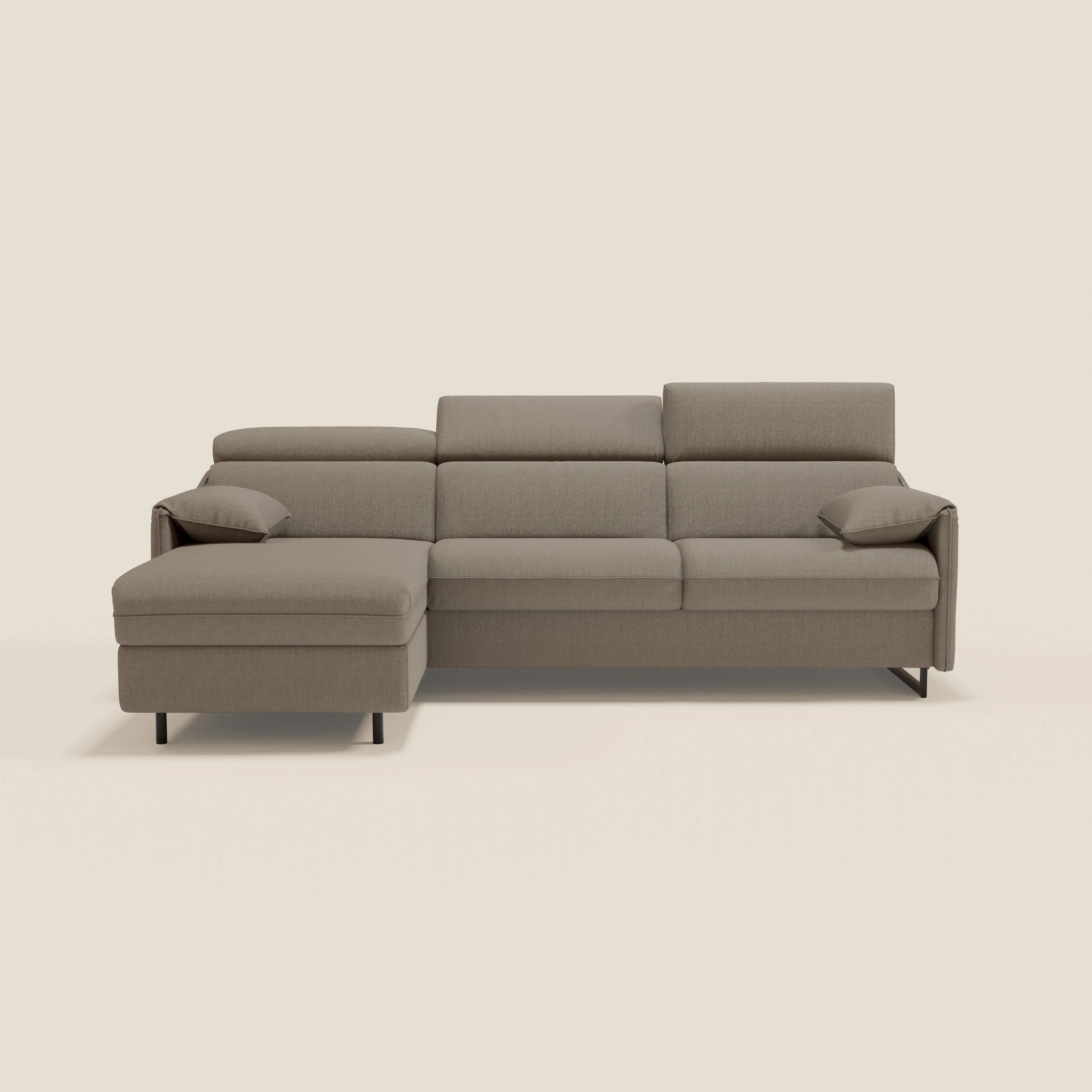 Violetta Canapé d'angle convertible avec chaise longue coffre, têtières et matelas 18cm en tissu imperméable T13 taupe - Image 13