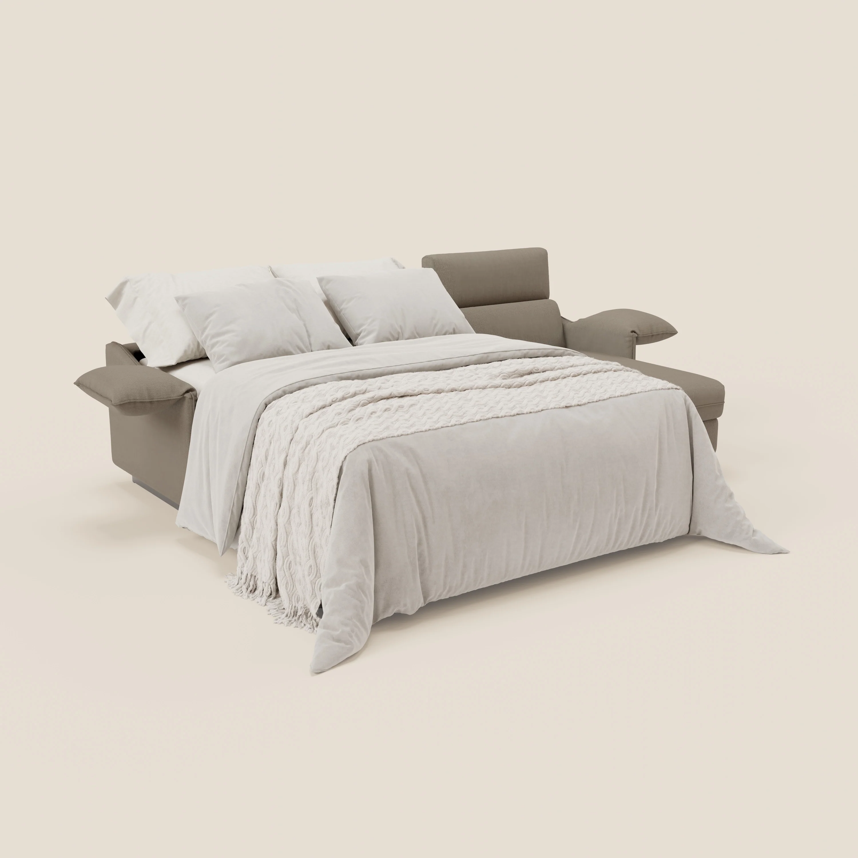 Violetta Canapé d'angle convertible avec chaise longue coffre, têtières et matelas 18cm en tissu imperméable T13 taupe - Image 2