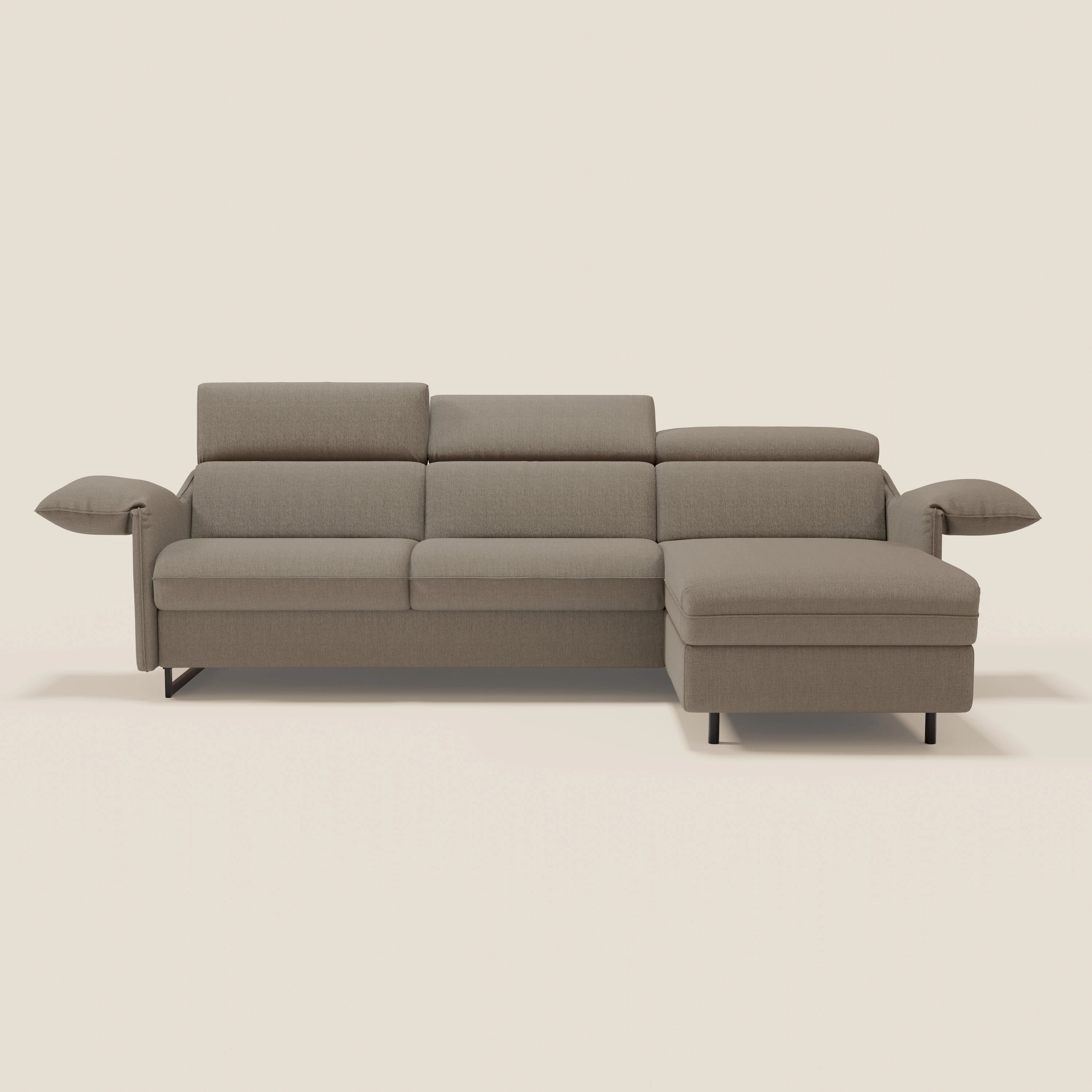 Violetta Canapé d'angle convertible avec chaise longue coffre, têtières et matelas 18cm en tissu imperméable T13 taupe - Image 3
