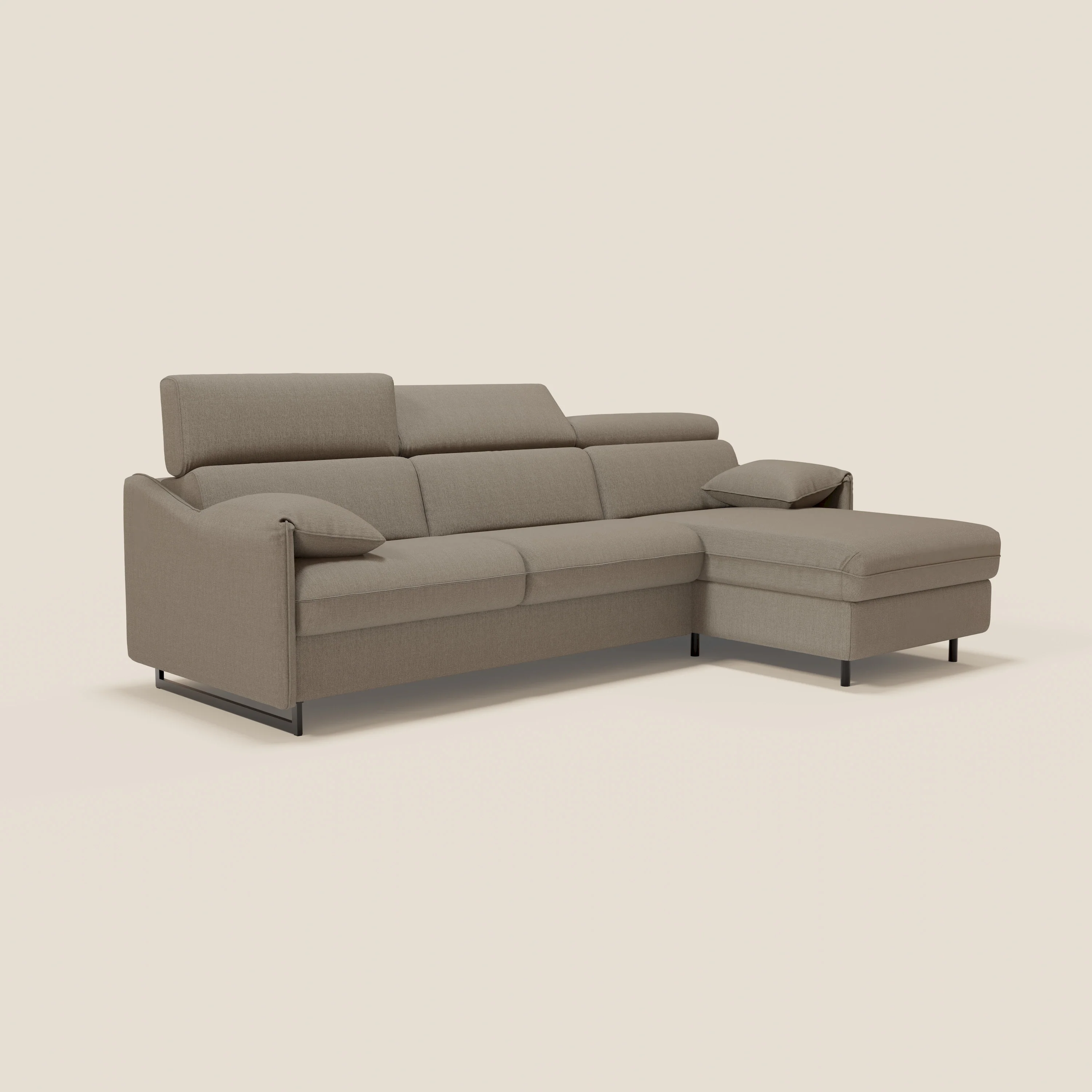 Violetta Canapé d'angle convertible avec chaise longue coffre, têtières et matelas 18cm en tissu imperméable T13 taupe - Image 4