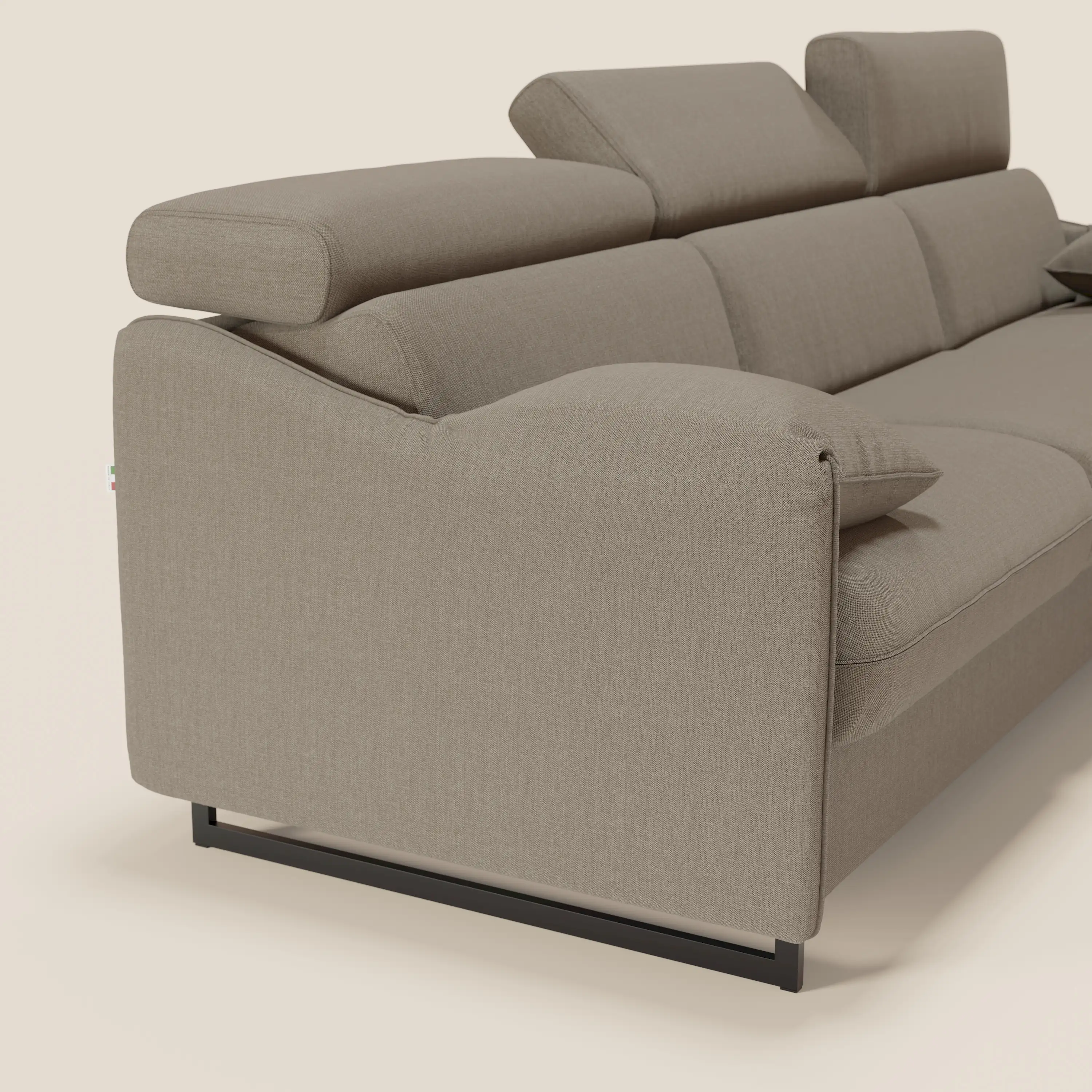 Violetta Canapé d'angle convertible avec chaise longue coffre, têtières et matelas 18cm en tissu imperméable T13 taupe - Image 5