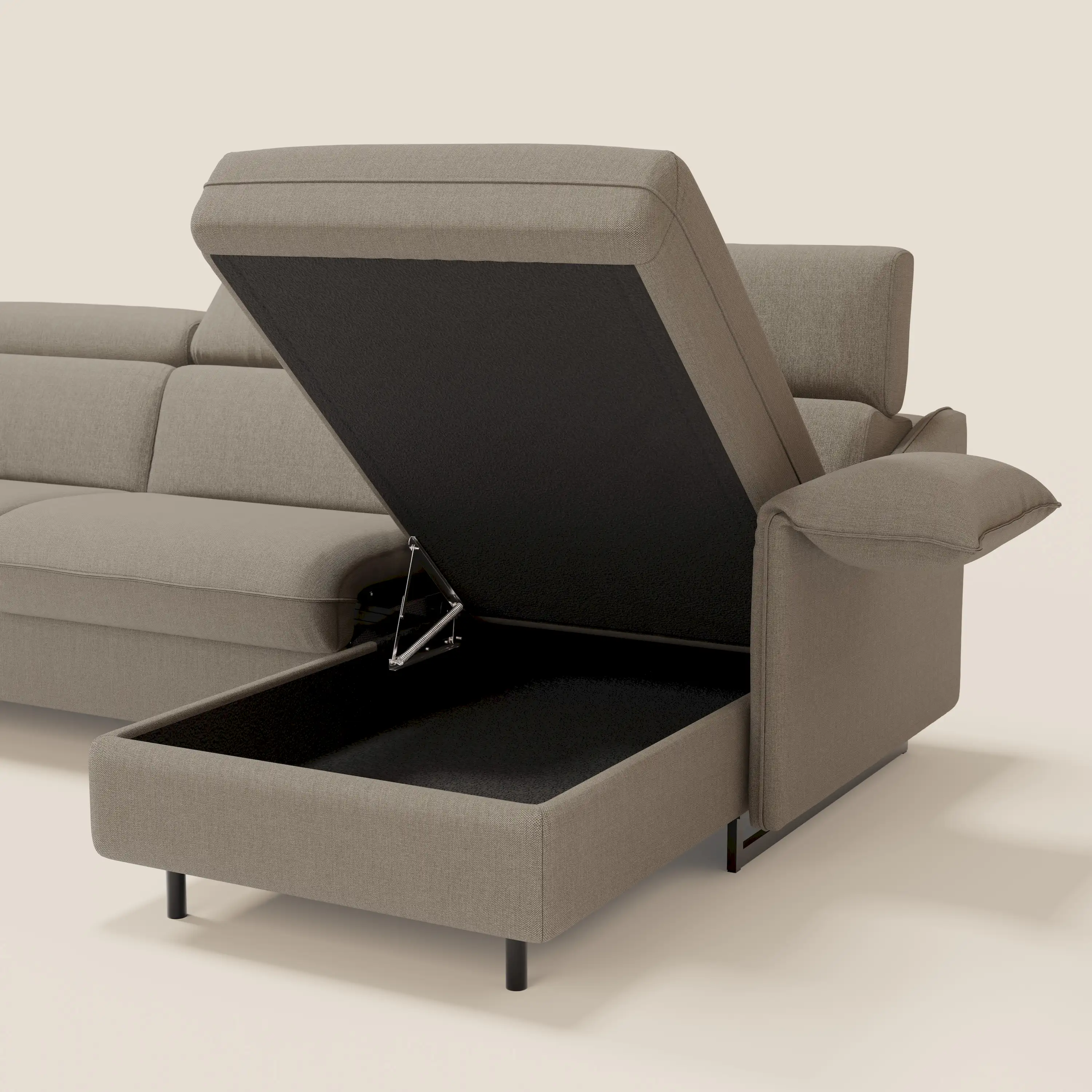 Violetta Canapé d'angle convertible avec chaise longue coffre, têtières et matelas 18cm en tissu imperméable T13 taupe - Image 6