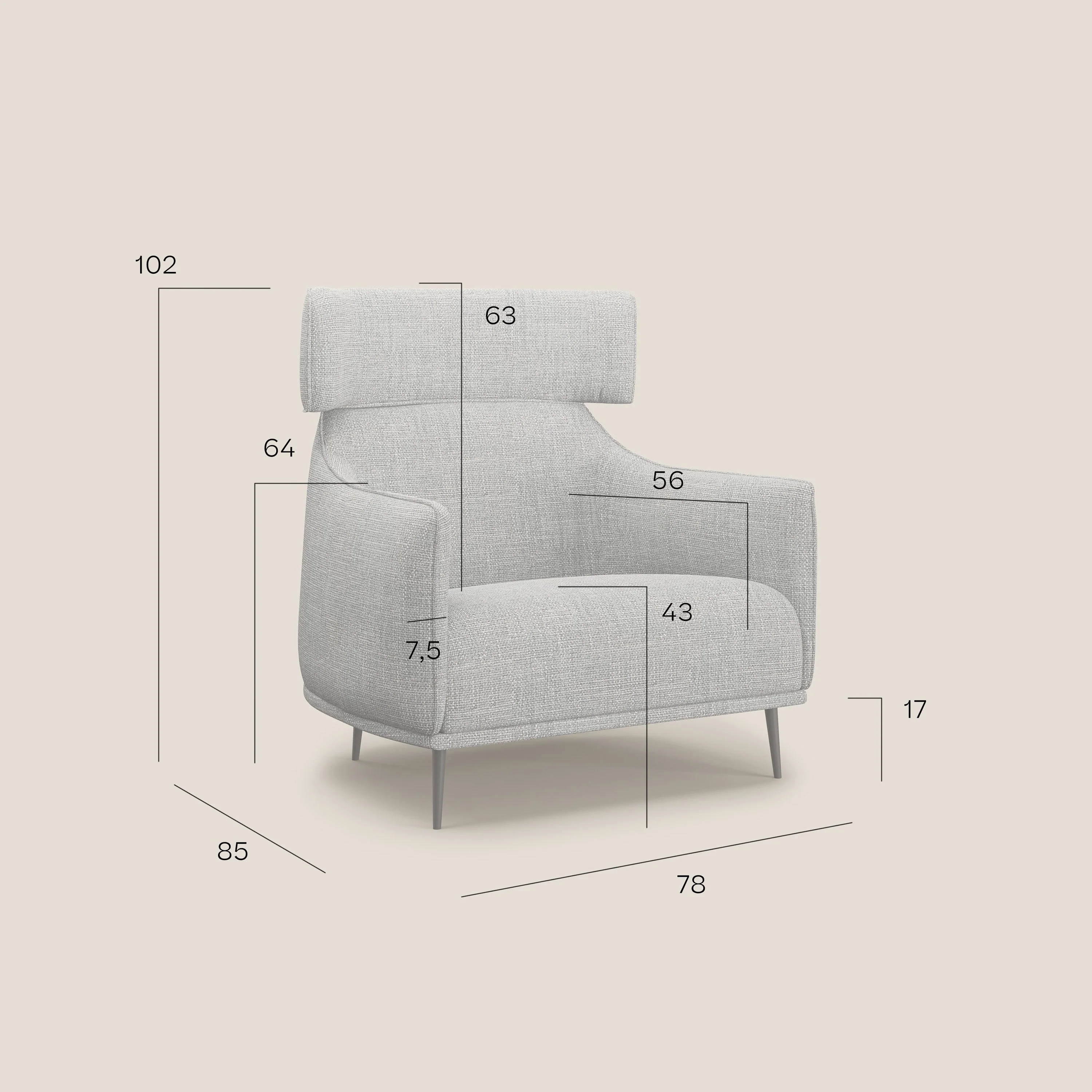 Zelda Fauteuil au design moderne en tissu doux et imperméable T06 anthracite - Image 9