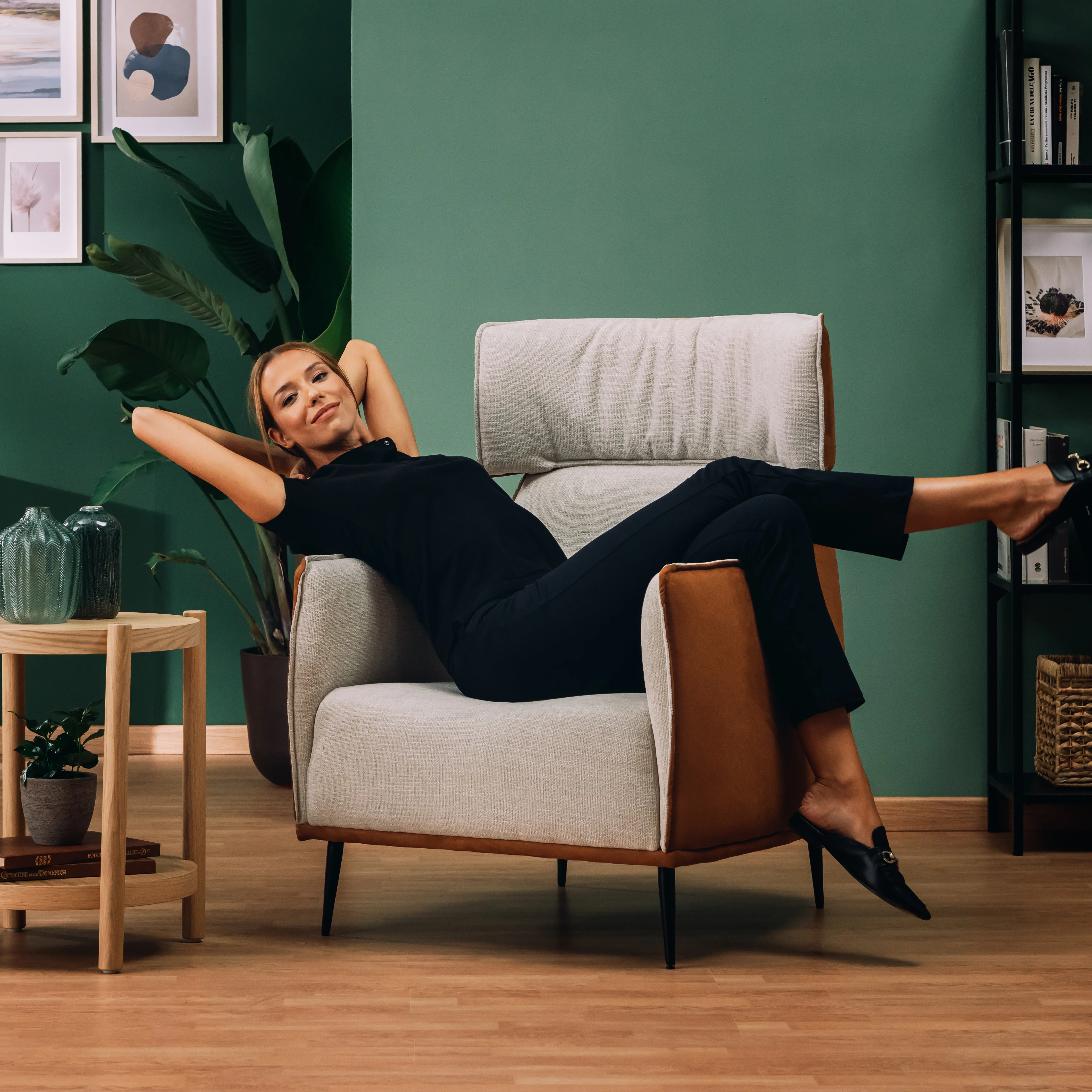 Zelda Fauteuil au design moderne en tissu doux et imperméable T06 crÚme - Image 2