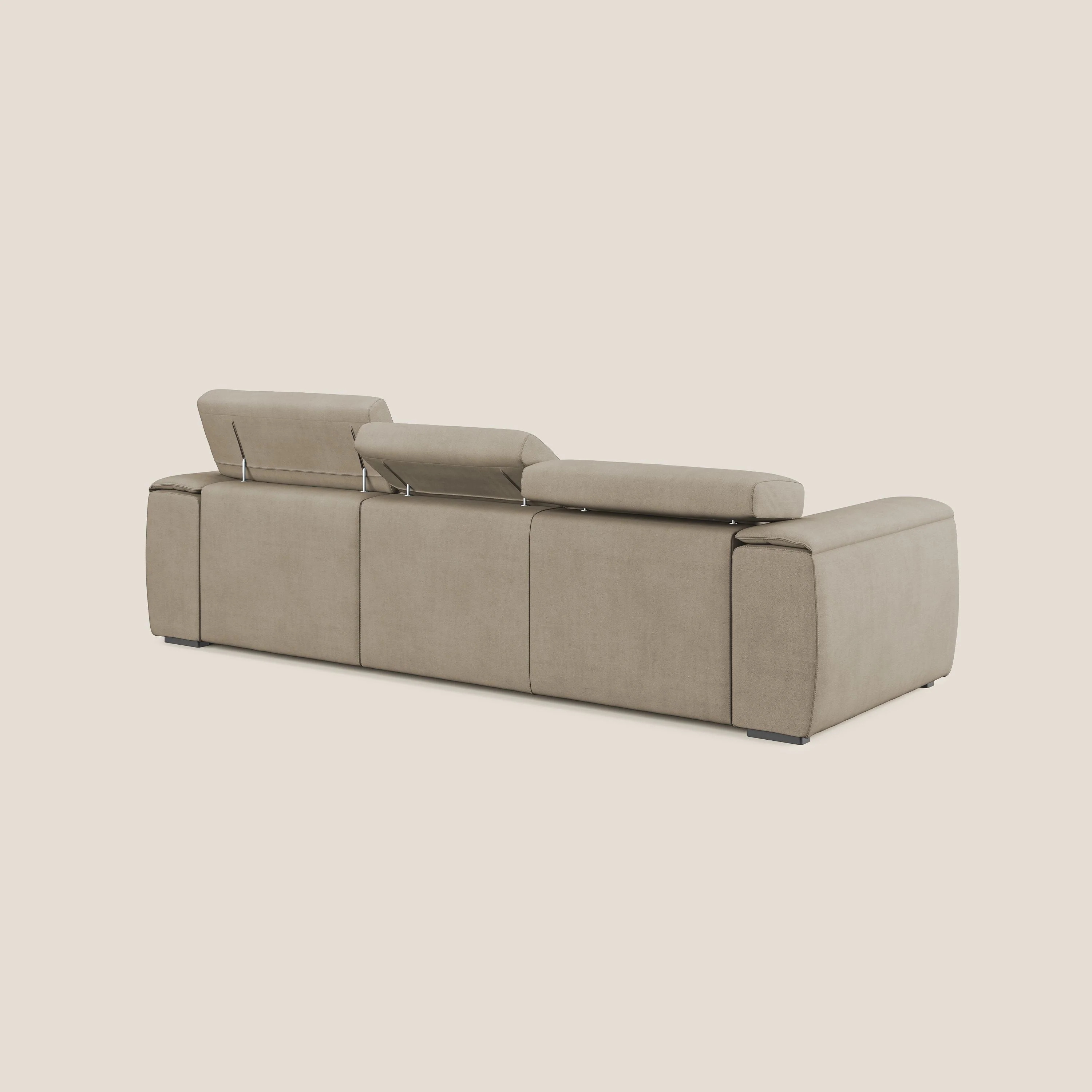 Zeno Canapé avec pouf extractible à 3 assises en tissu doux imperméable T02 beige - Image 5
