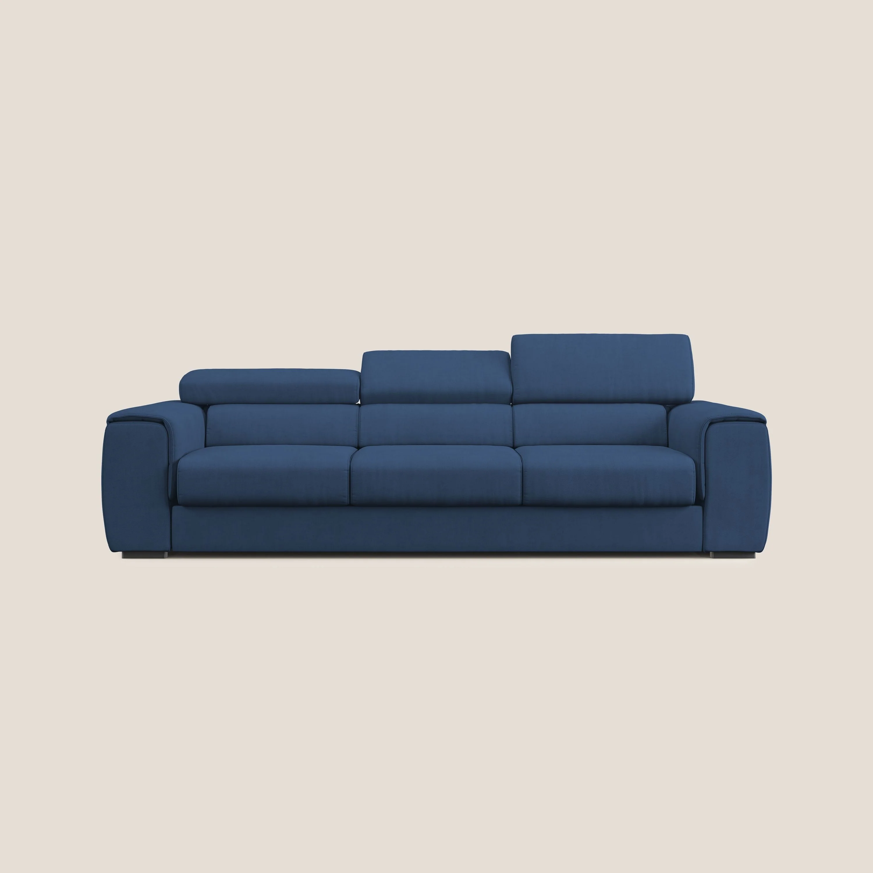 Zeno Canapé avec pouf extractible à 3 assises en tissu doux imperméable T02 bleu