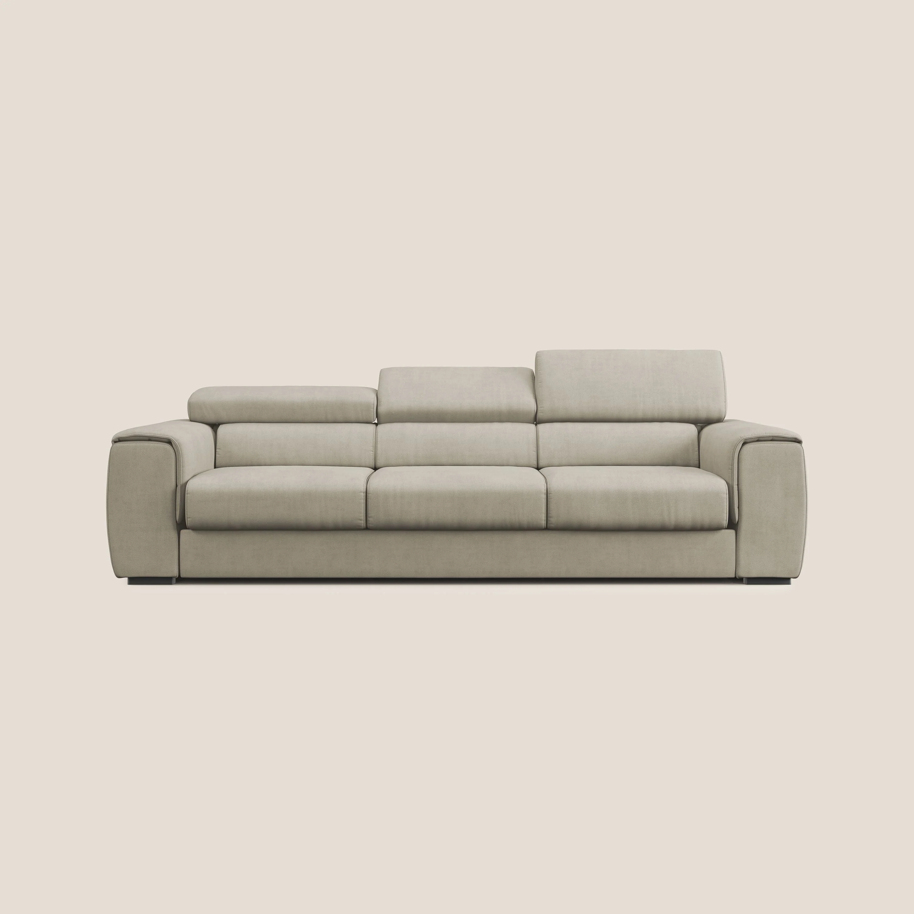 Zeno Canapé avec pouf extractible à 3 assises en tissu doux imperméable T02 crème