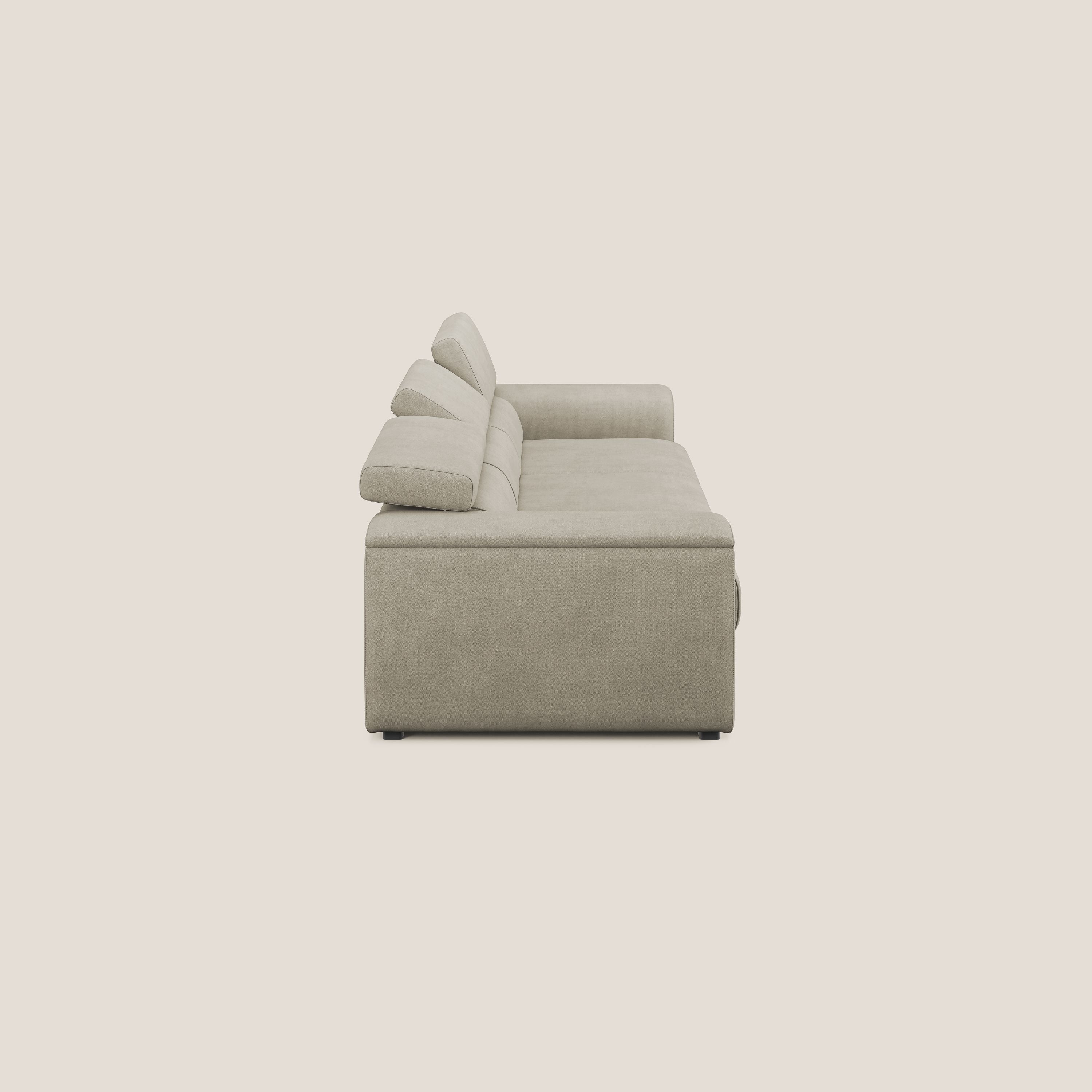 Zeno Canapé avec pouf extractible à 3 assises en tissu doux imperméable T02 crème - Image 4