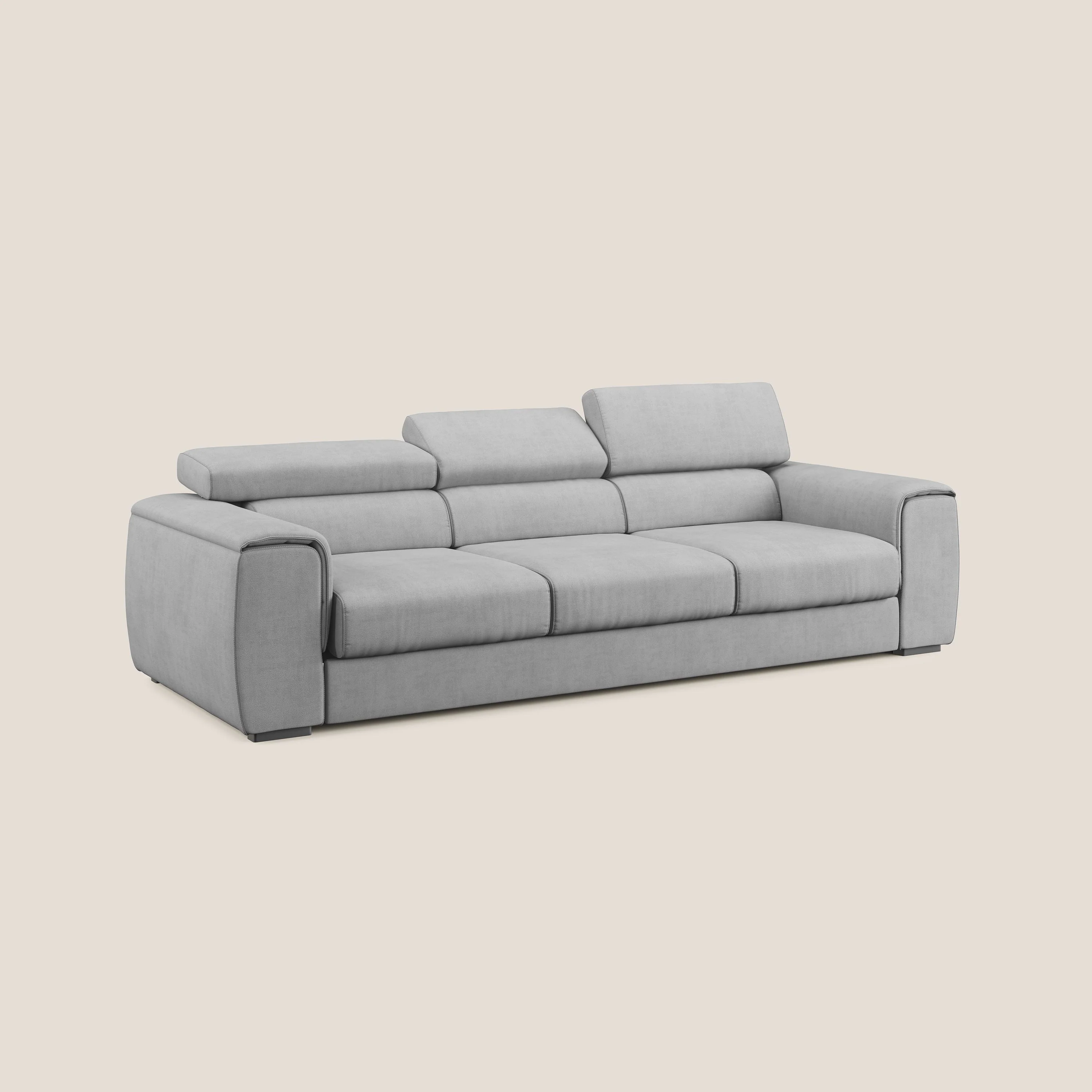 Zeno Canapé avec pouf extractible à 3 assises en tissu doux imperméable T02 gris clair - Image 3