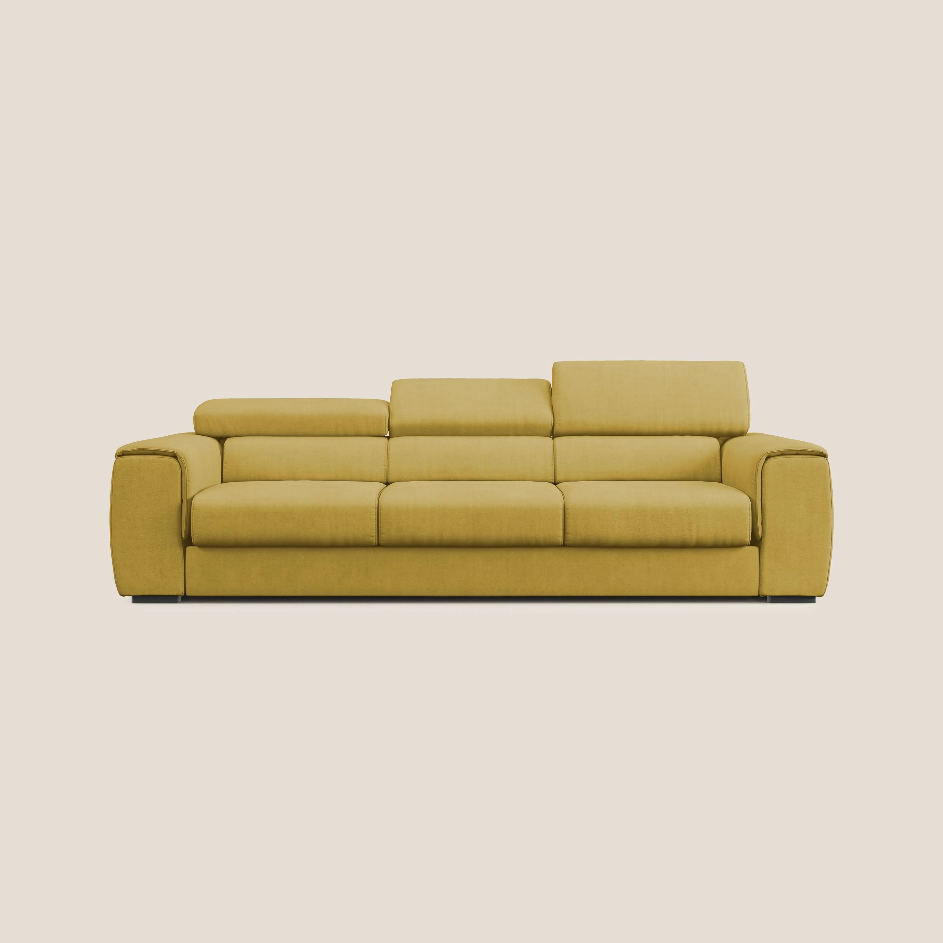 Zeno Canapé avec pouf extractible à 3 assises en tissu doux imperméable T02 jaune